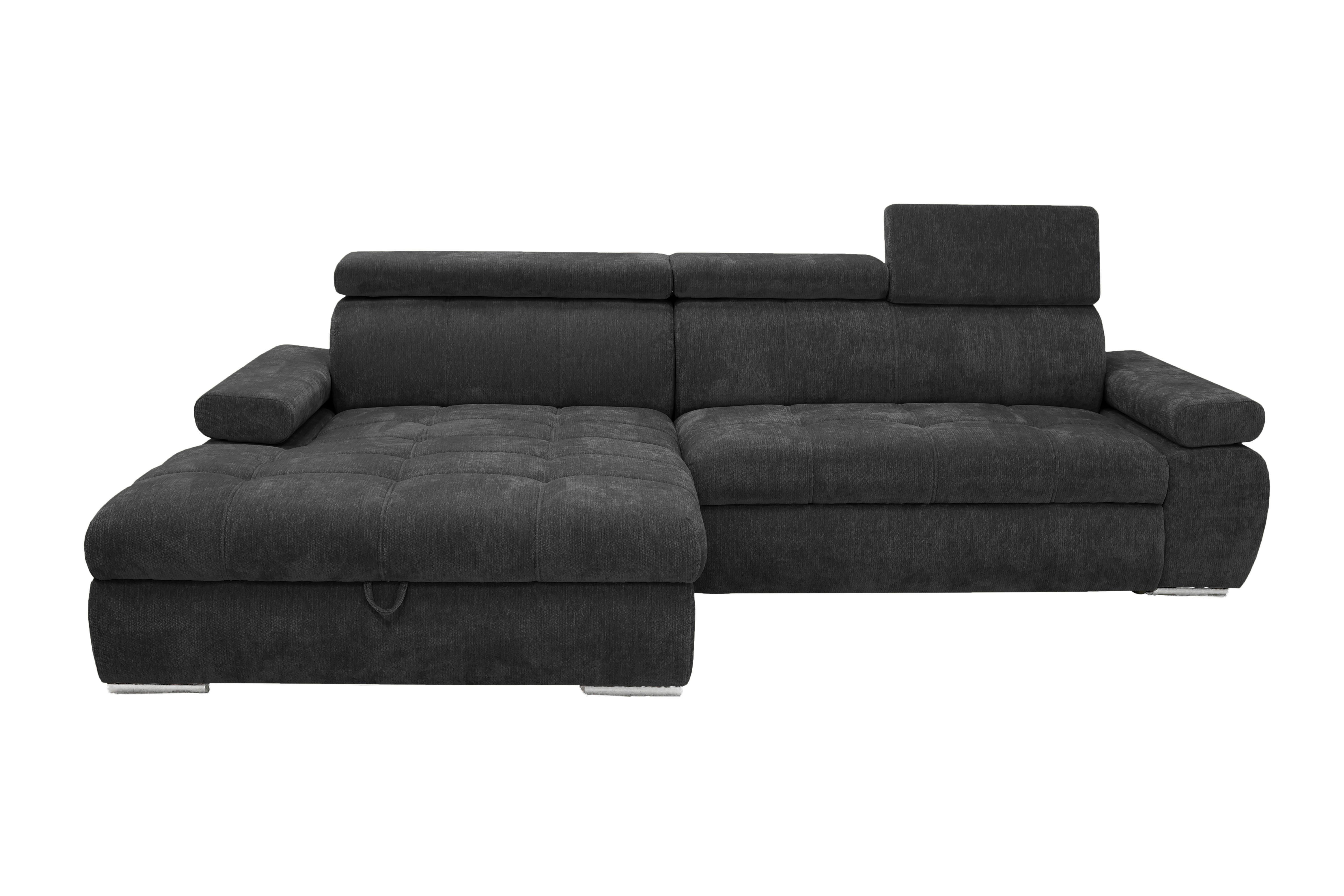 Rohová sedačka VEGAS, levá, černá žinylka - černá/barvy stříbra, Design, dřevo/textil (173/294cm)