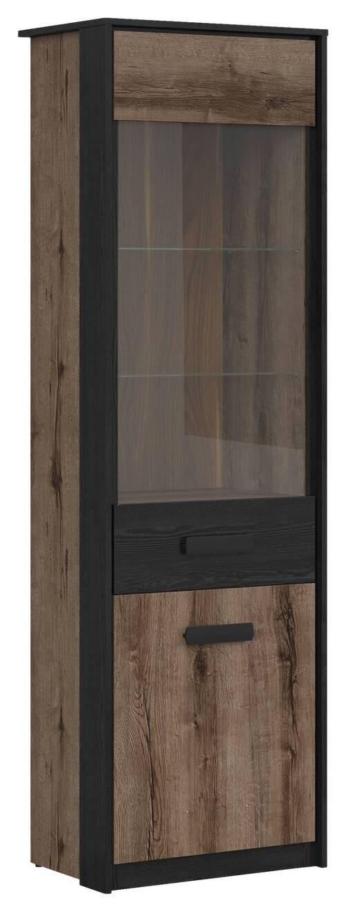 Vitrine Kassel Glass-Door Cabinet - Eichefarben/Schwarz, Design, Glas/Holzwerkstoff (60/195/41cm)