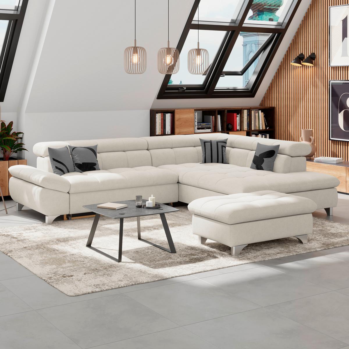 Ecksofa Mit Schlaffunktion Gemini Beige 312x234 Cm - Chromfarben/Beige, KONVENTIONELL, Textil (312/234cm)
