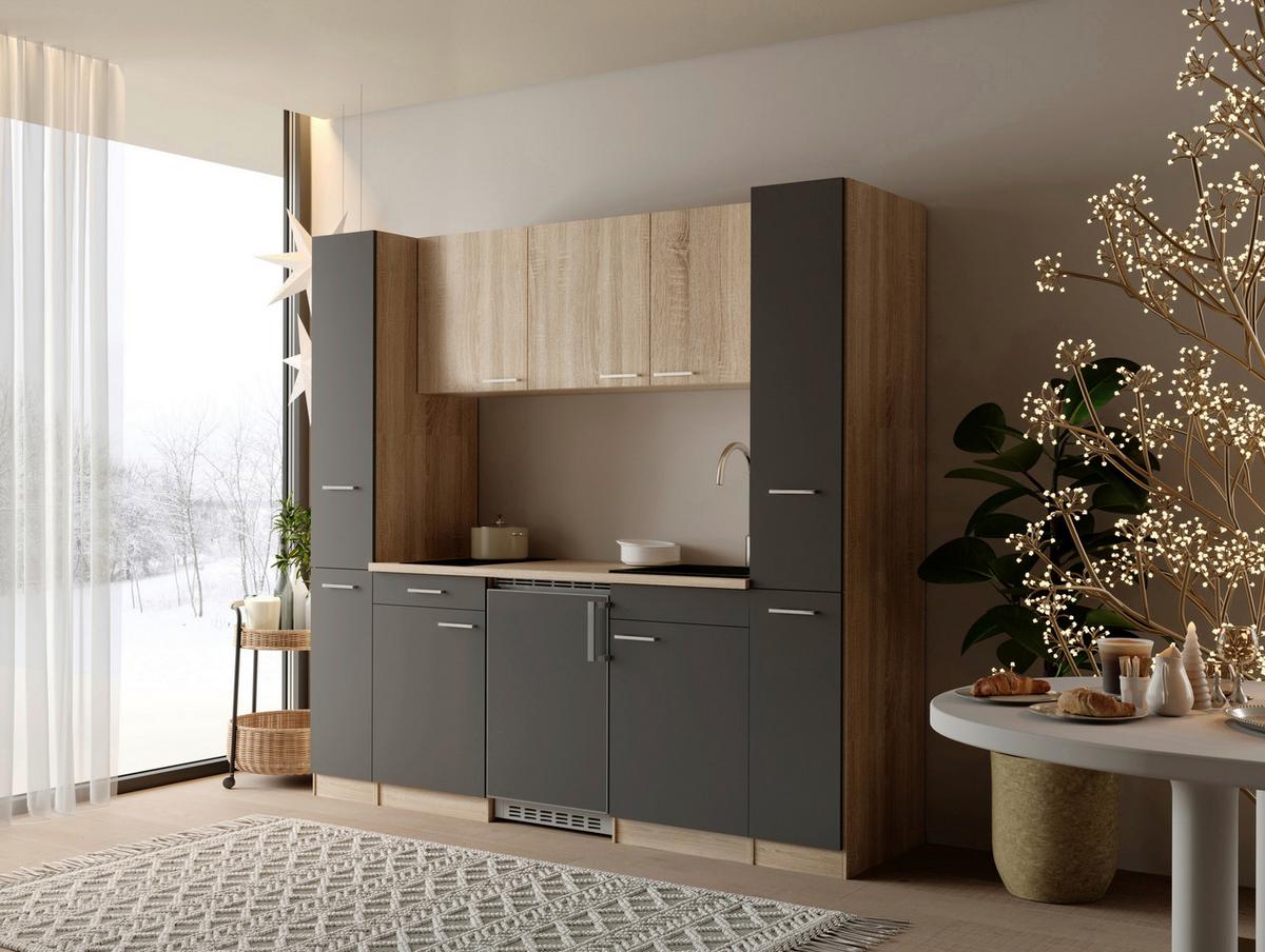 KÜCHENBLOCK Ingrid, Grau B: 210 cm - Eichefarben/Grau, Design, Holzwerkstoff (210cm) - Respekta
