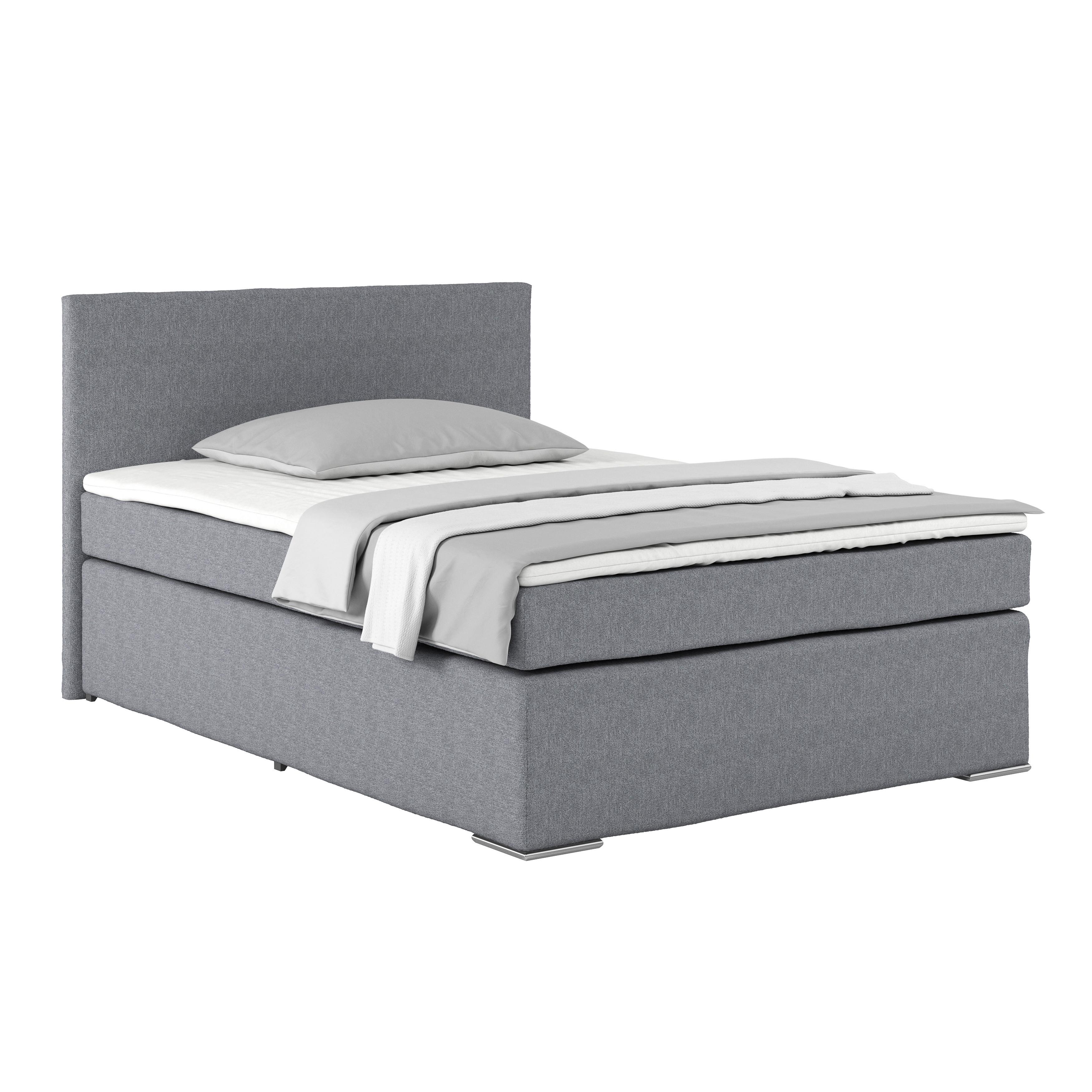 Boxspringbett mit Topper 140x200 cm Nero, Blaugrau - Chromfarben/Blaugrau, KONVENTIONELL, Textil (140/200cm)