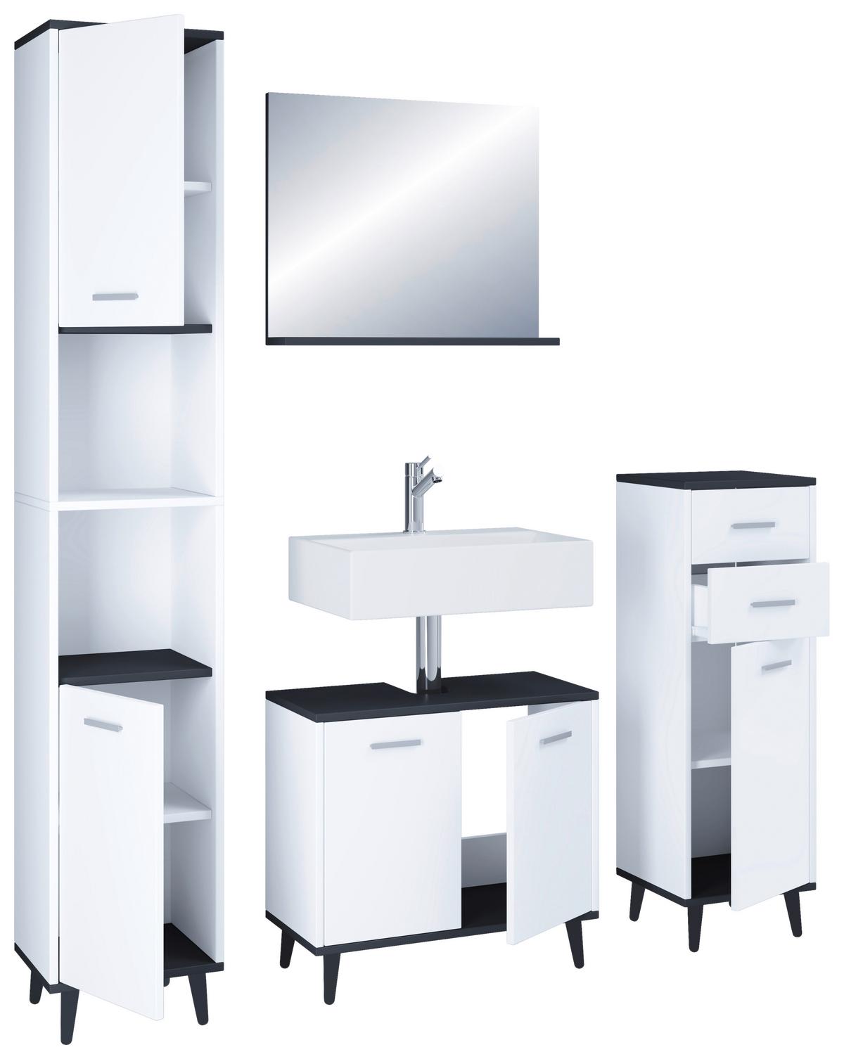 Badmöbel-Set 4-Tlg. Landos B: 124 cm Anthrazit/Weiß - Anthrazit/Weiß, MODERN, Holzwerkstoff (124cm) - MID.YOU