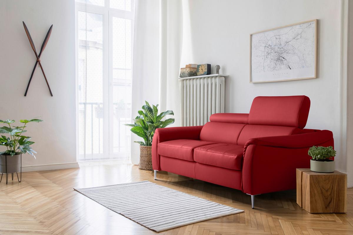 Schlafsofa Pafos Rot Lederlook, Rindsleder B: 203cm - Rot, Design, Leder/Textil (203/77-98/103cm) - MID.YOU