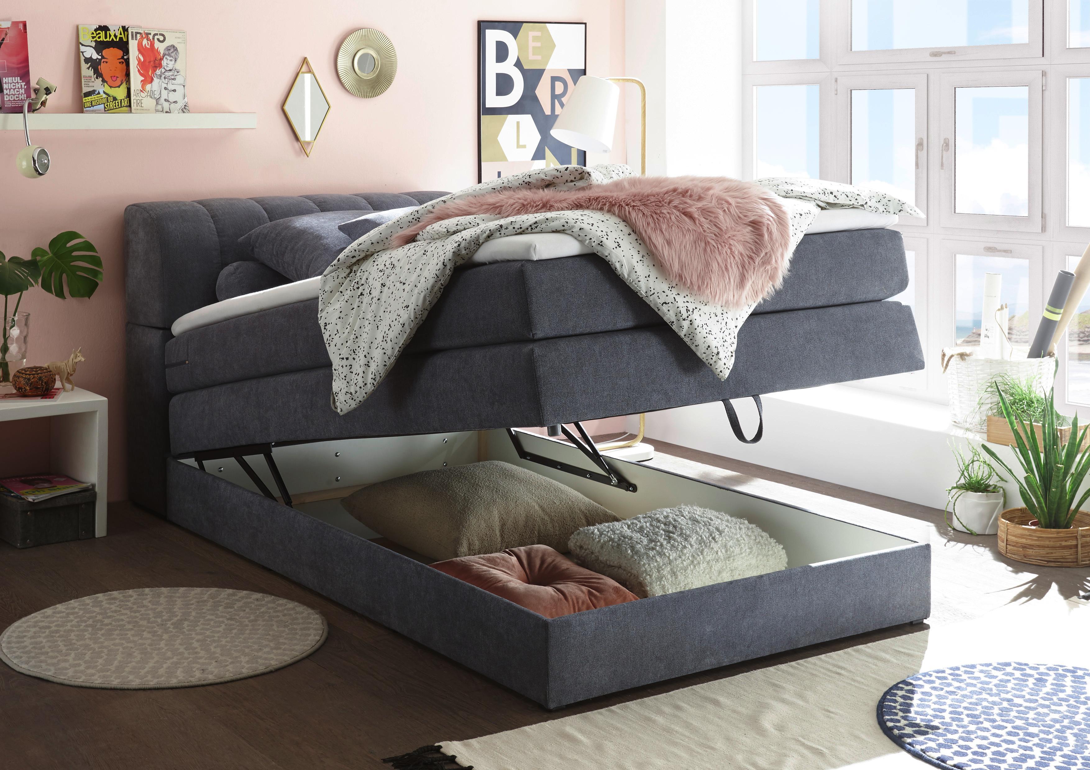 Boxspringbett Bilbao1 Anthrazit Stauraum 140x200