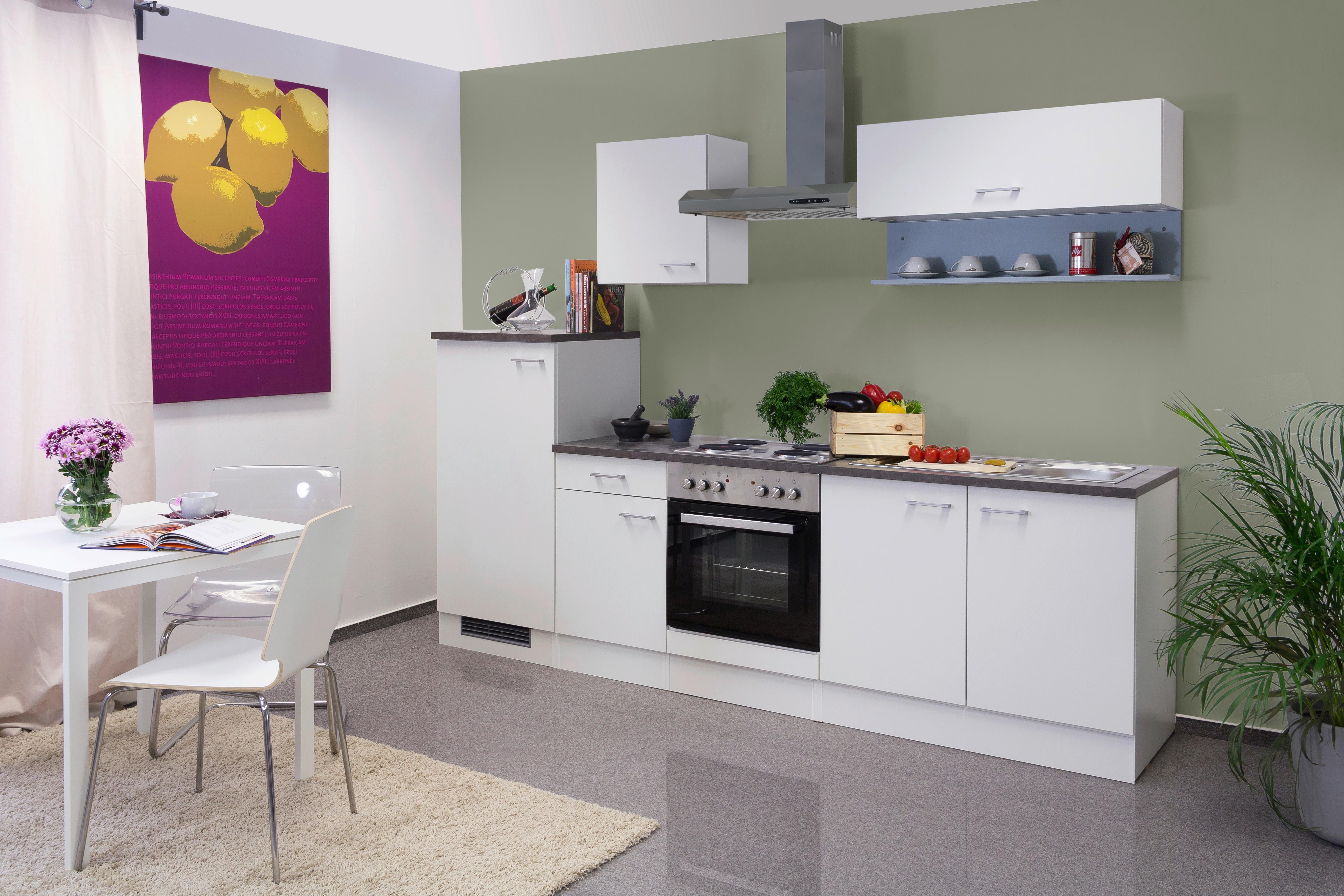 Küchenzeile Lucca mit Geräten 270 cm Weiß Dekor Modern - Weiß, KONVENTIONELL, Holzwerkstoff (270cm) - MID.YOU