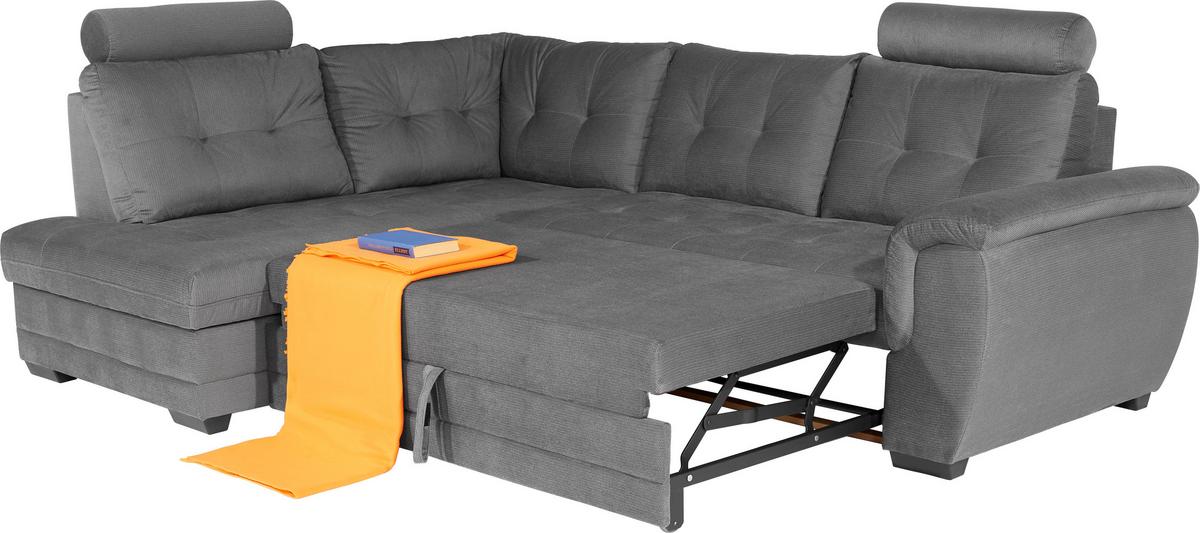 Ecksofa mit Schlaffunktion + Bettkasten Falco, Mikrofaser - Dunkelgrau/Dunkelbraun, KONVENTIONELL, Textil (183/251cm) - Ondega