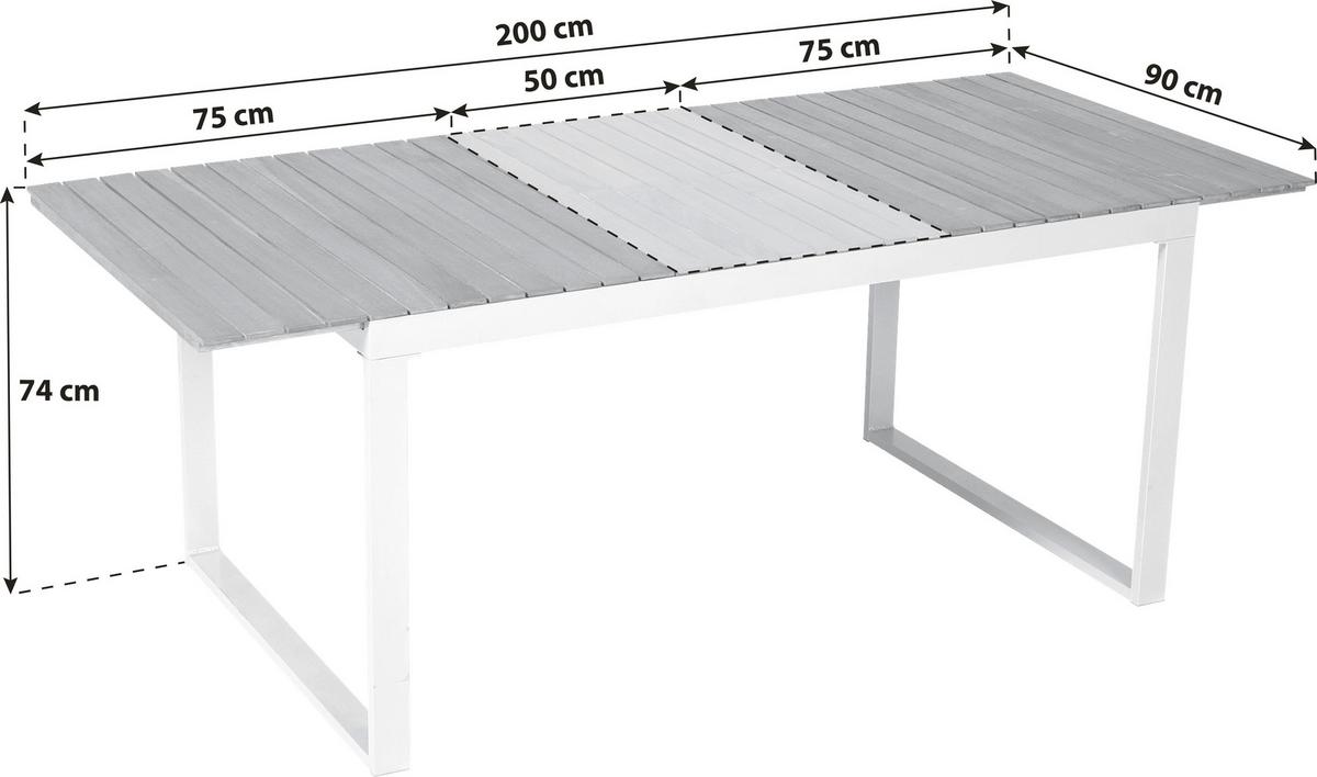 Gartentisch ausziehbar Nayos Akazie/Aluminium L: 150-200 cm - Silberfarben/Akaziefarben, ROMANTIK / LANDHAUS, Holz/Metall (150-200/90/74cm) - Gardenson