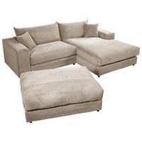 Ecksofa Funny S Rechts Hbraun mit Hocker S: 265x180 cm - Hellbraun/Schwarz, Basics, Textil (265/180cm) - Livetastic