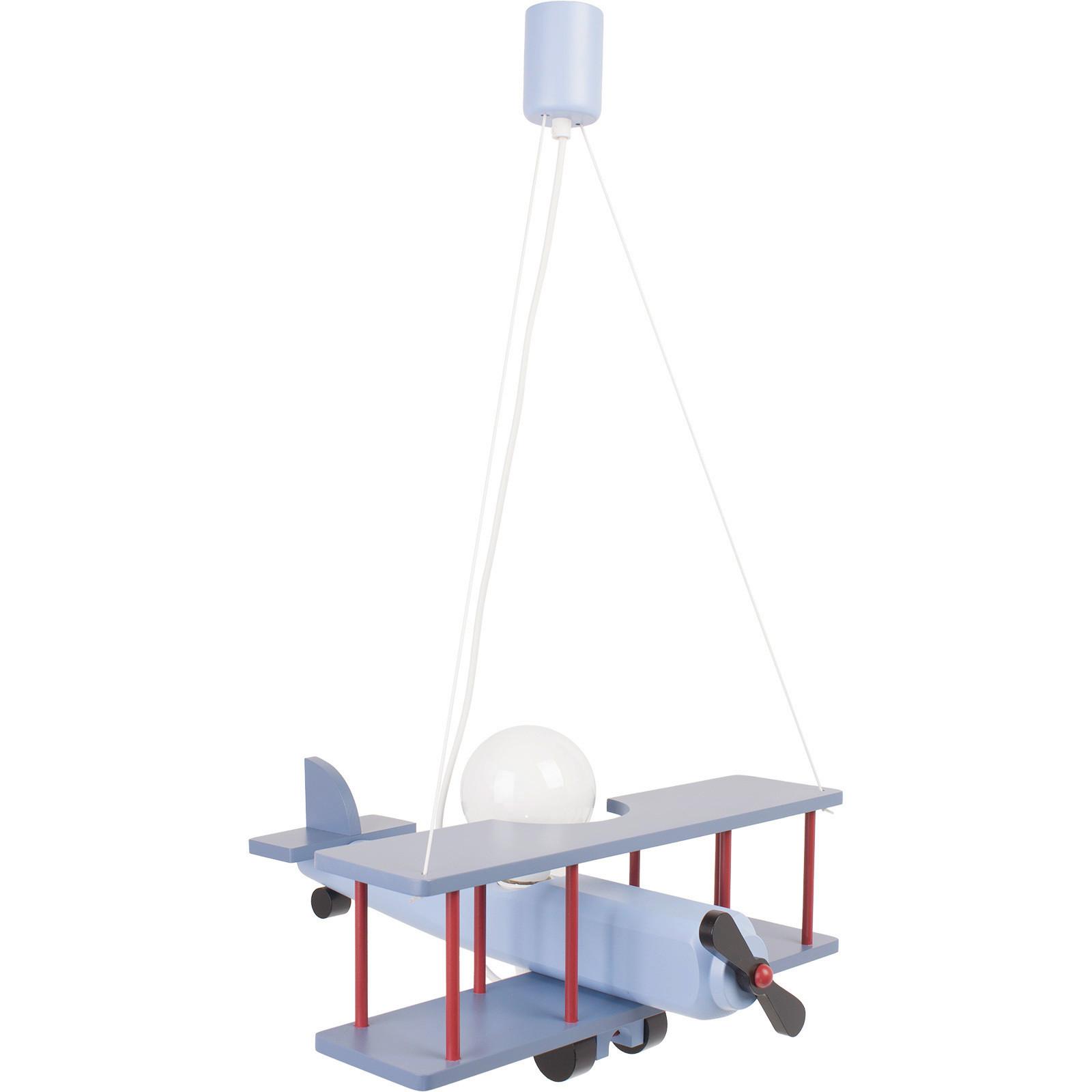 Kinderhängeleuchte Flugzeug H: 75 cm 1-Flammig - Blau/Rot, KONVENTIONELL, Holz (42/45/75cm)