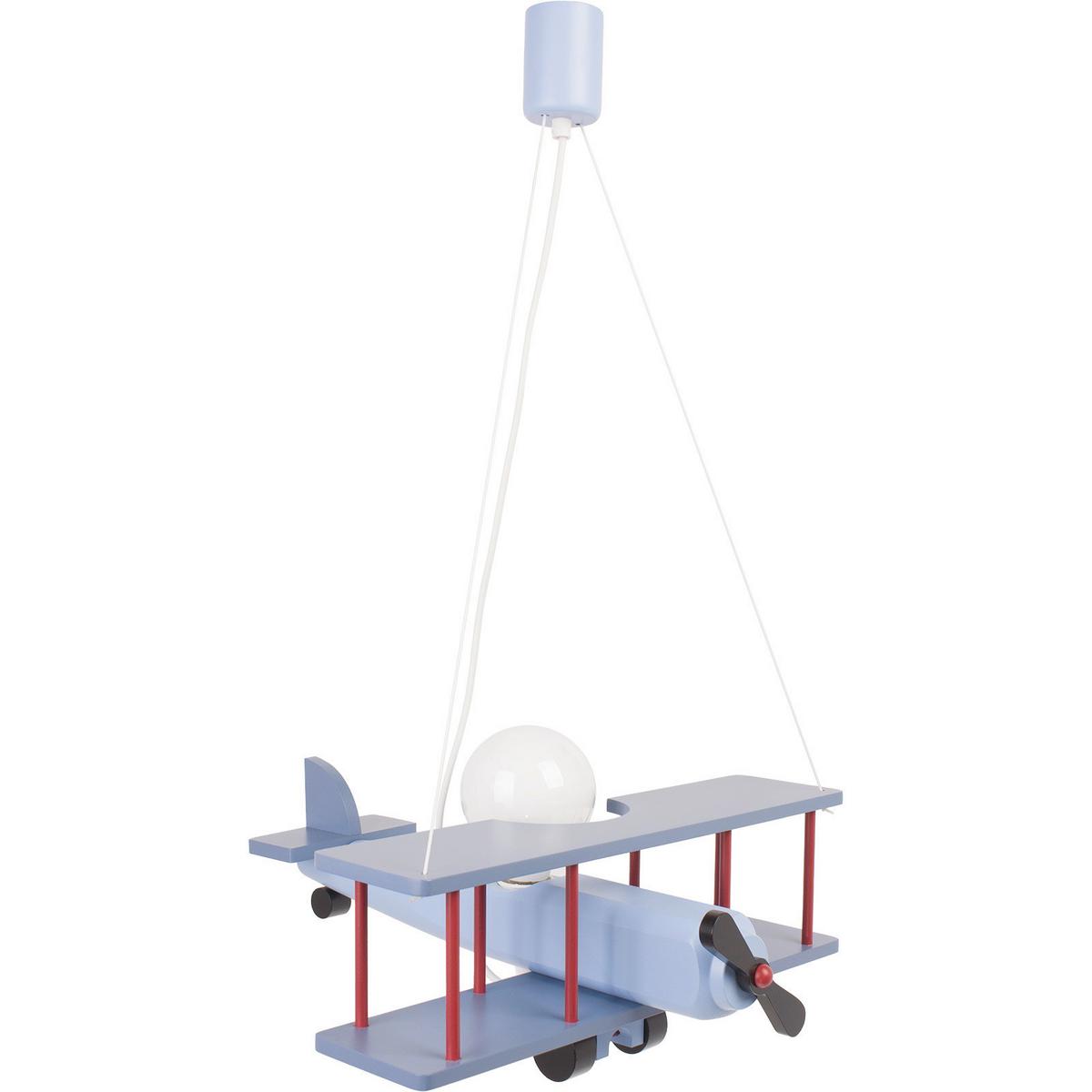 Kinderhängeleuchte Flugzeug H: 75 Cm 1-Flammig - Blau/Rot, KONVENTIONELL, Holz (42/45/75cm)