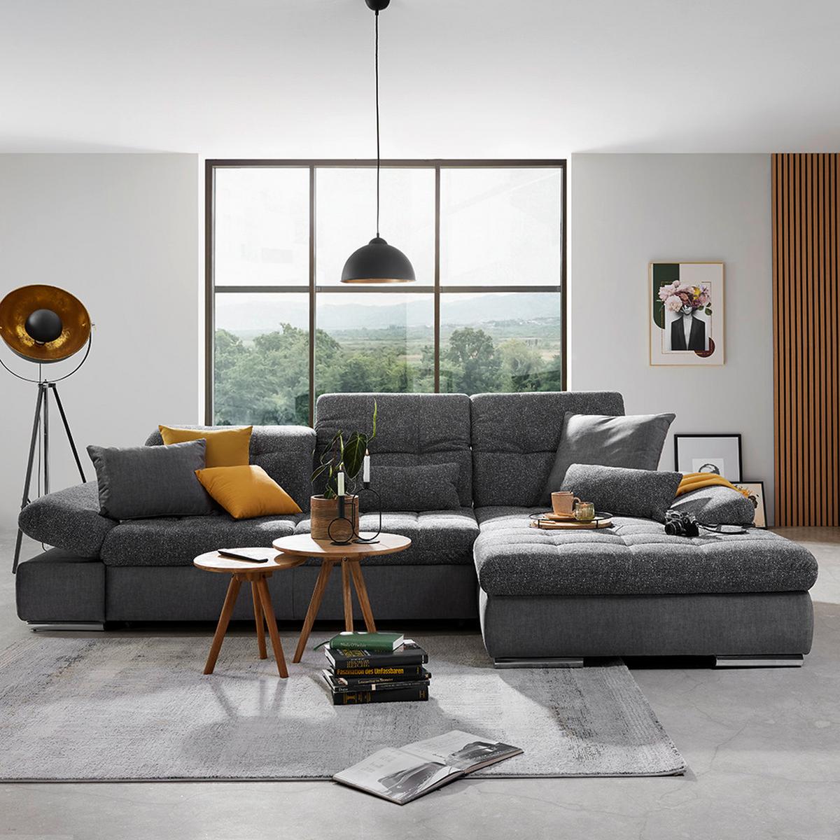 Rohová sedačka SANFINO, pravá, grafitová / šedá - šedá/barvy grafitu, Konvenční, kov/dřevo (305/79-96/199cm) - Premium Living