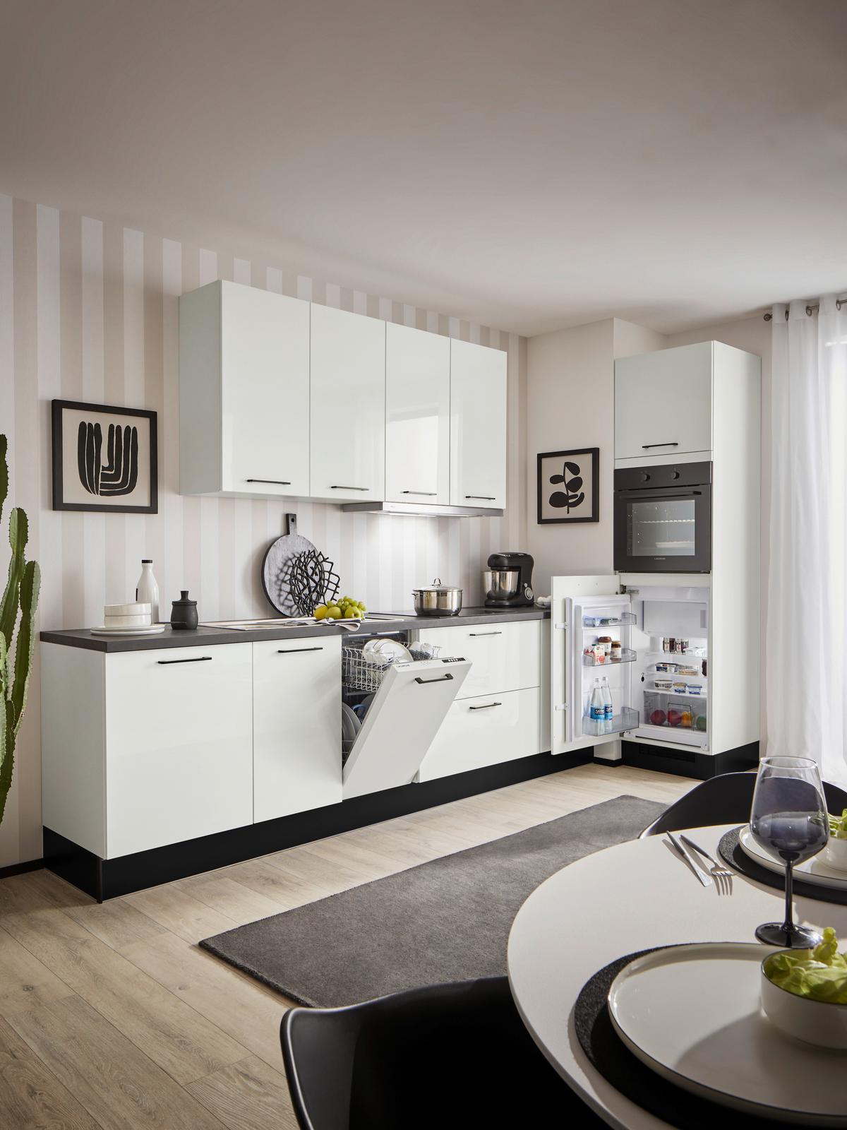 Eckküche Pn 215 - Weiß Hochglanz/Dunkelgrau, MODERN, Holzwerkstoff (300/60cm) - Pino