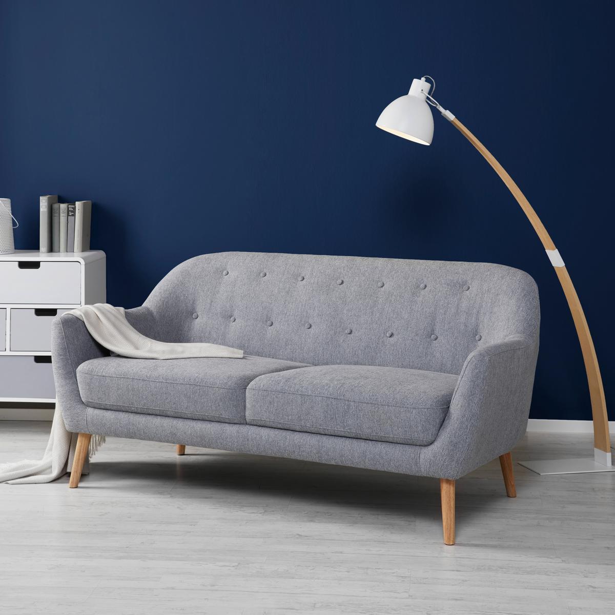 Dvoumístná pohovka Anela, šedá - šedá/přírodní barvy, Moderní, dřevo/textil (168/79/84cm) - Bessagi Home