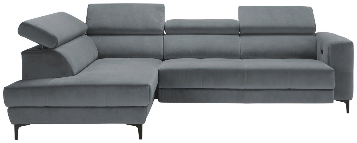 Rohová sedačka EMMA, ľavá, modrosivá,op.hl.,USB,el.výsuv - čierna/modrosivá, Modern, textil (210/301cm) - Premium Living