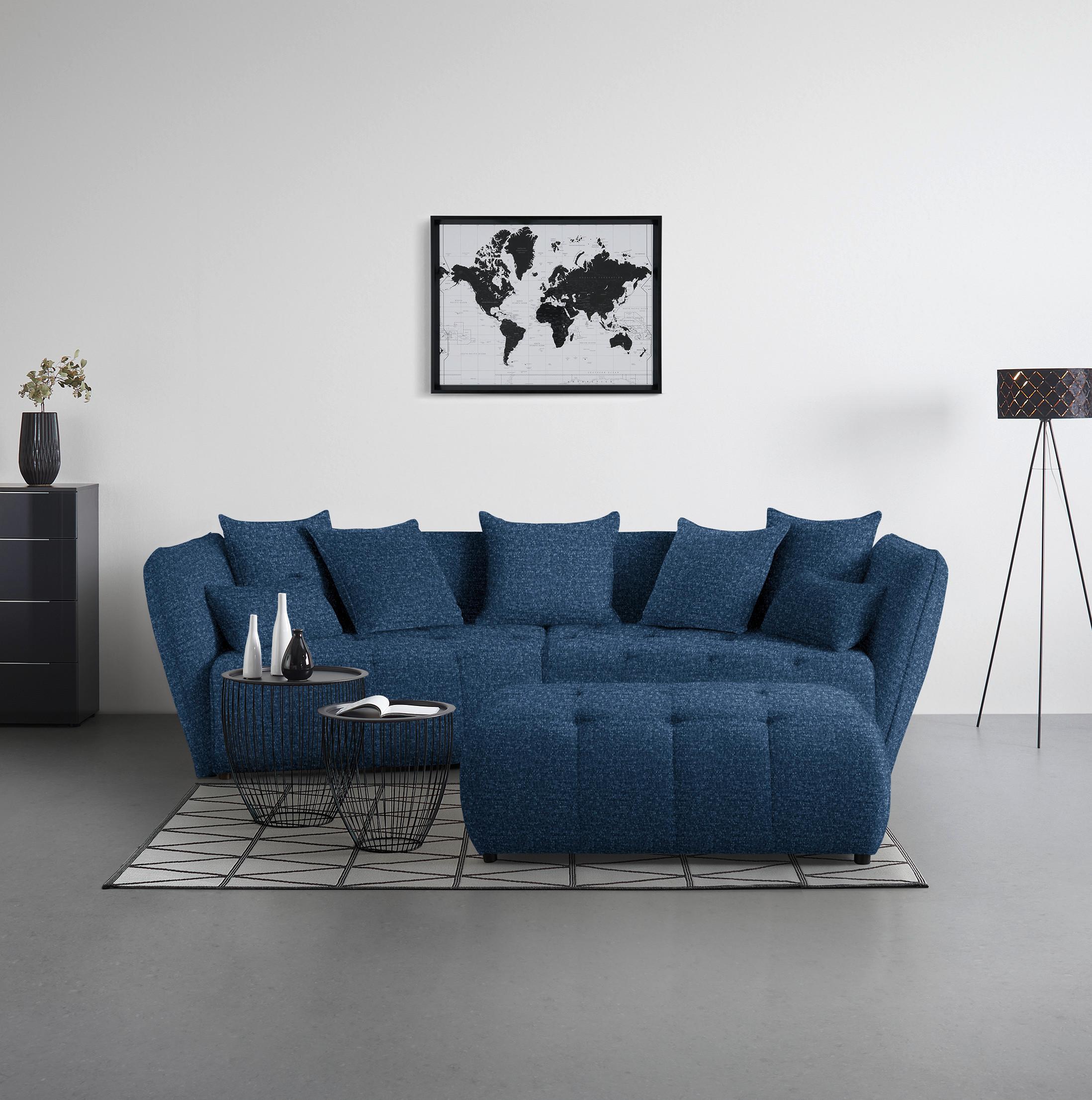Taburet SOFI, tmavě modrá - černá/tmavě modrá, Moderní, textil (128/48/70cm) - Premium Living