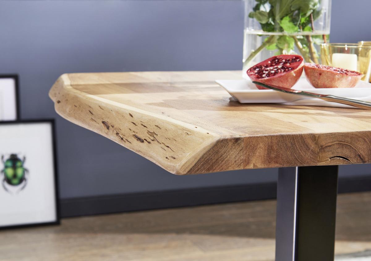 Esstisch Mit Echtholz-platte 80x75 Cm Akazie/schwarz - Schwarz/Naturfarben, MODERN, Holz/Metall (80/75/75cm) - MID.YOU