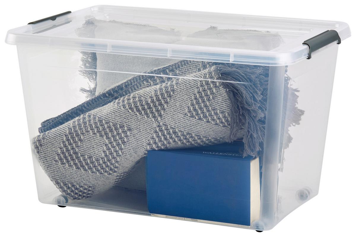 Aufbewahrungsbox Mit Deckel Mila 60l, 58x39x35 Cm - Transparent/Schwarz, Basics, Kunststoff (58/39/35cm) - Homezone