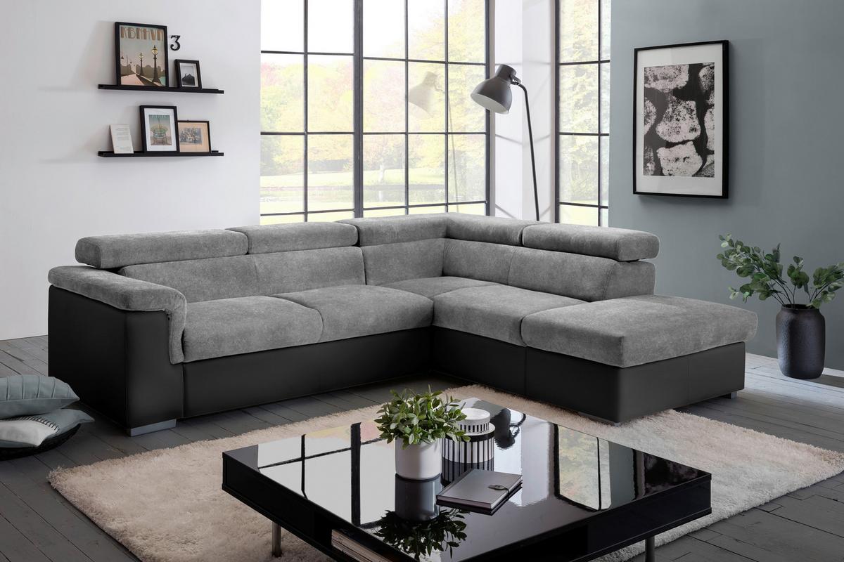 Sedací souprava MILLA šedá/černá pravý roh - šedá/černá, Basics, dřevo/textil (252/217cm)