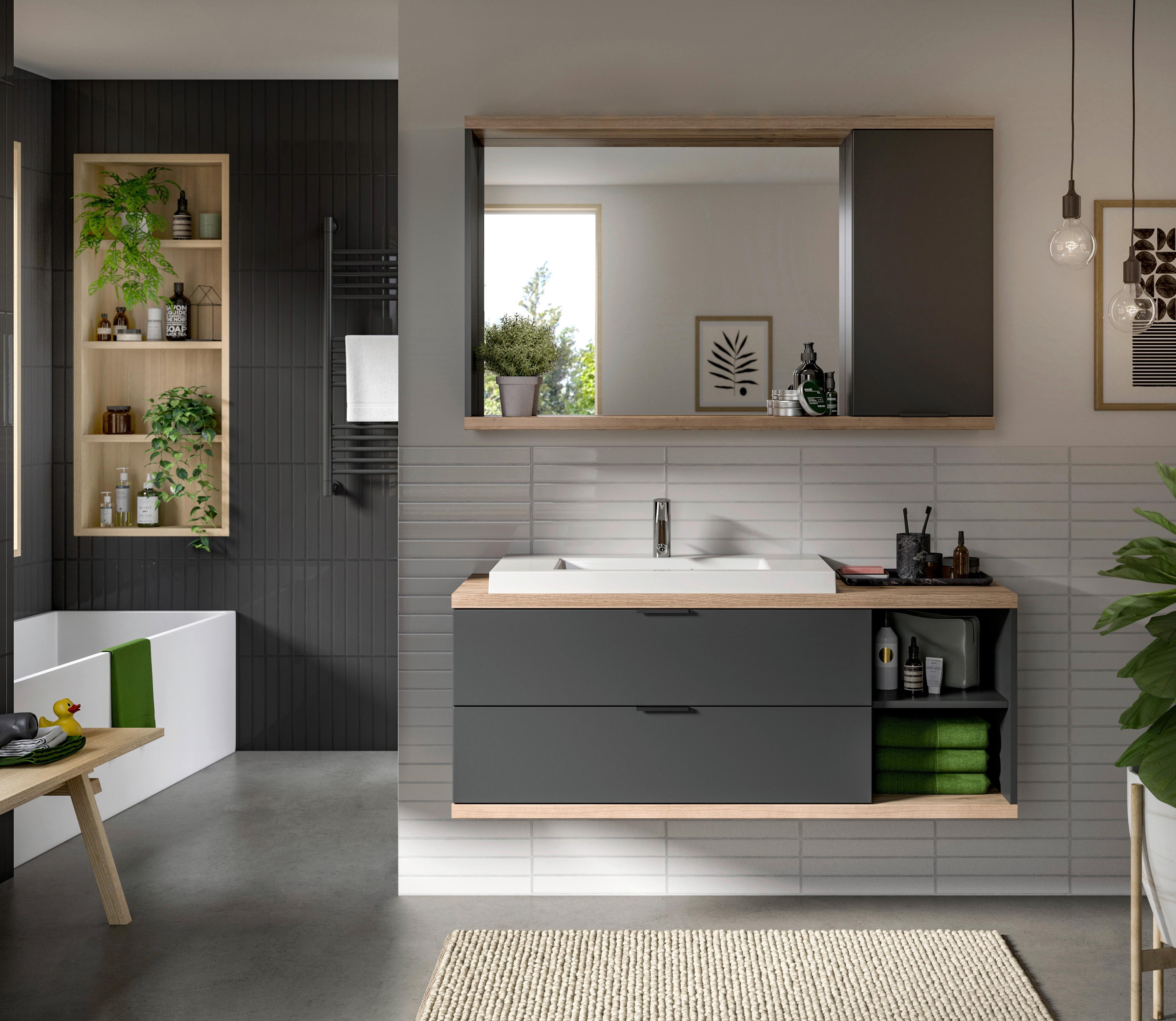 Badezimmer Nuaro Anthrazit B: 130cm - Anthrazit/Weiß, Basics, Glas/Holzwerkstoff (130cm) - MID.YOU