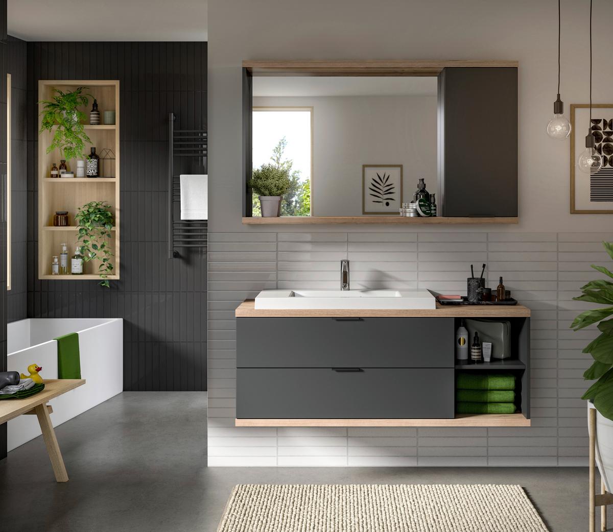 Badezimmer Nuaro Anthrazit B: 130cm - Anthrazit/Weiß, Basics, Glas/Holzwerkstoff (130cm) - MID.YOU