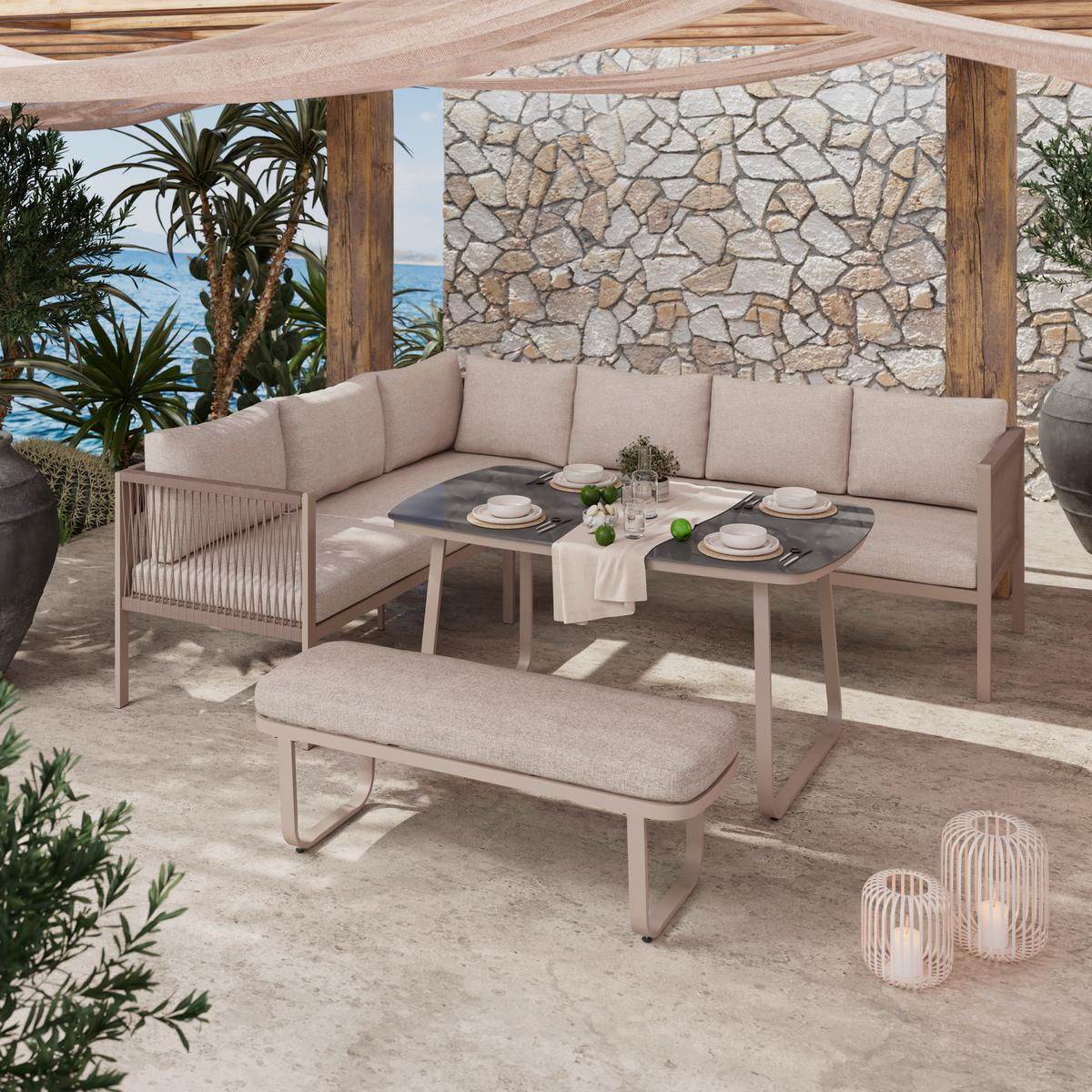 Loungegarnitur Auckland - Beige/Creme, MODERN, Glas/Textil (242/195cm) - Beldano