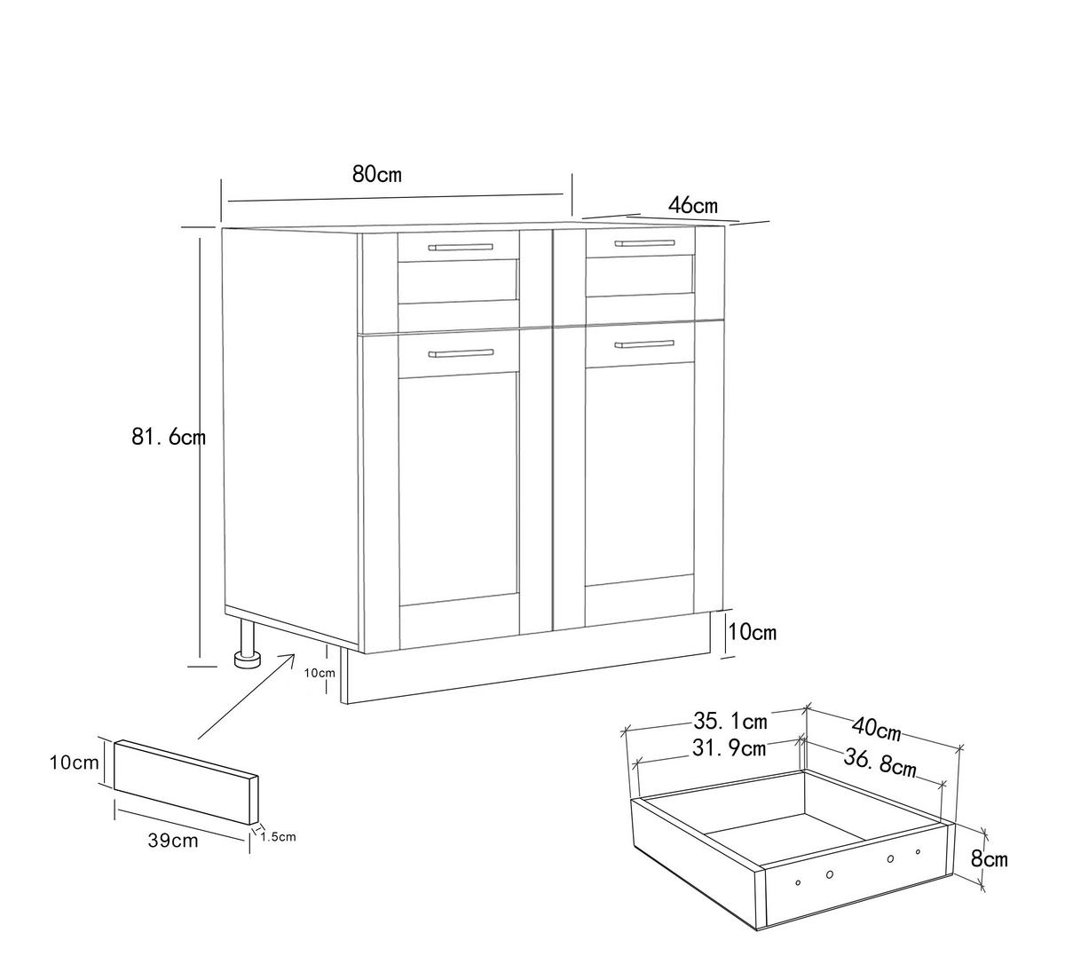 Küchenunterschrank Colura - Weiß, Trend, Holzwerkstoff/Kunststoff (60/82/46cm) - MID.YOU
