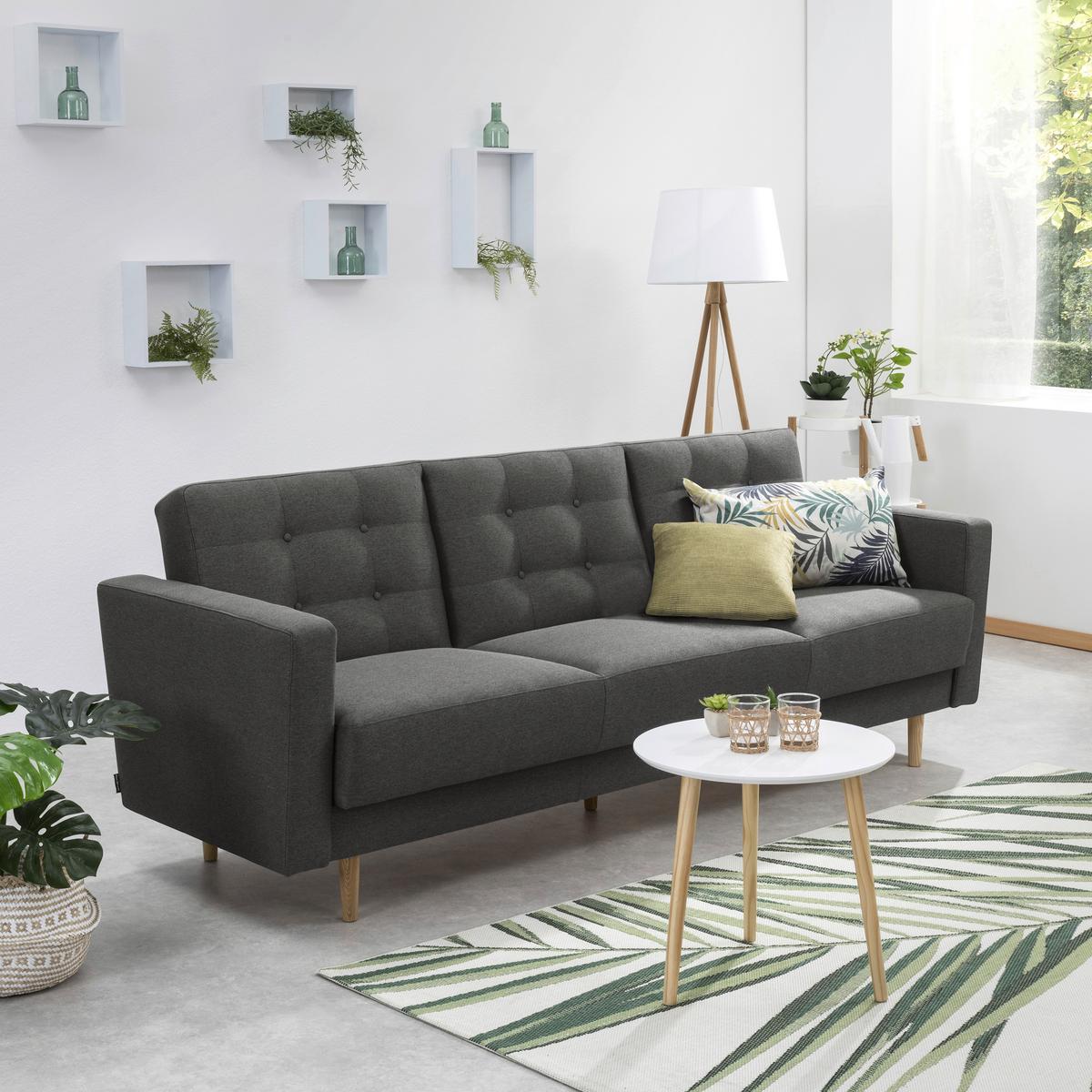3-Sitzer-Sofa + Schlaffunktion Jasmin mit Armlehnen Anthrazit - Eschefarben/Anthrazit, MODERN, Textil (224/81/83cm) - Max Winzer