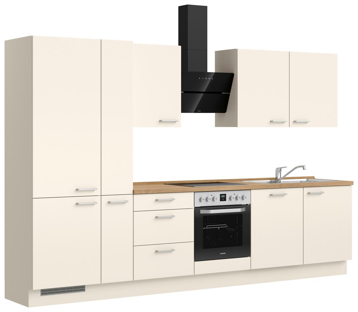 Kuchyňská linka 330 cm, magnóliová supermatná - barvy dubu/magnolie, Moderní, kov/kompozitní dřevo (330cm) - Nobilia