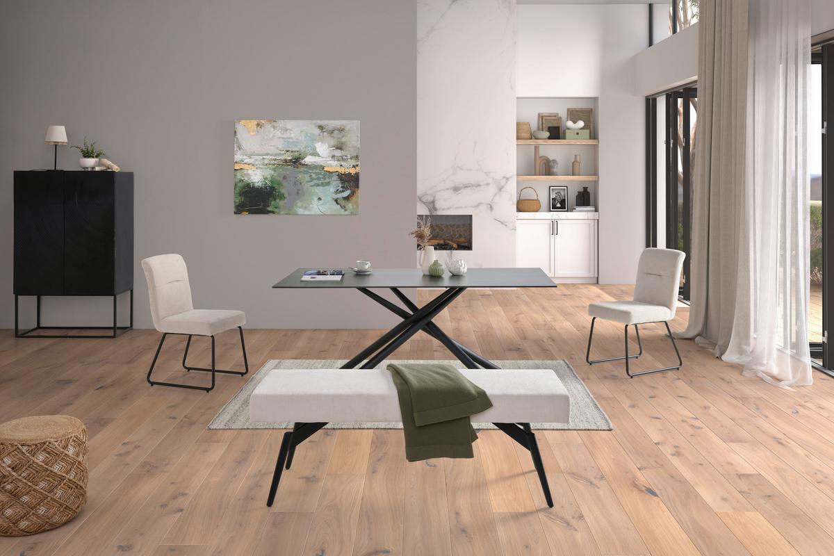 Sitzbank Tinos ohne Lehne Beige, B: 140 cm - Beige/Schwarz, KONVENTIONELL, Textil/Metall (140/49/47cm) - MID.YOU