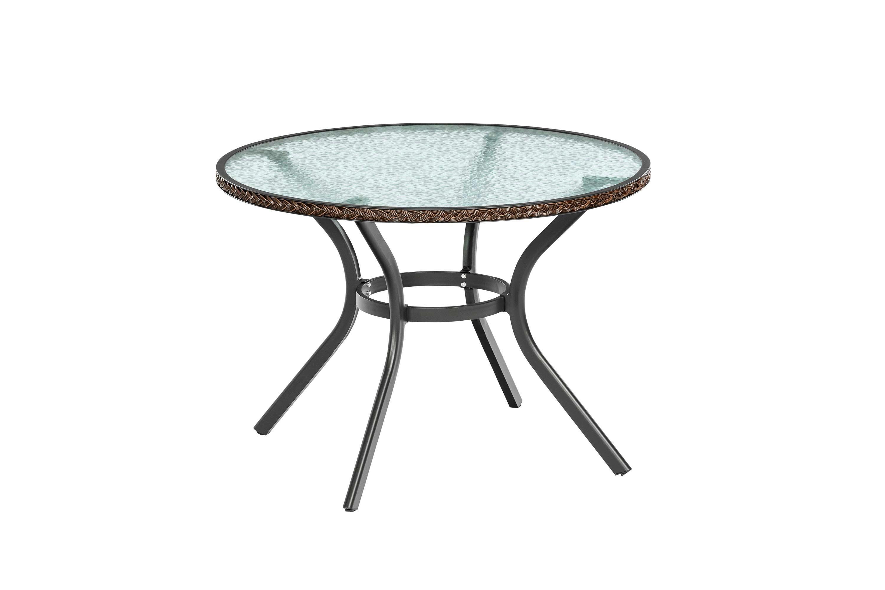 Gartentisch Ravenna Rund D: 104 Cm - Dunkelbraun/Graphitfarben, KONVENTIONELL, Glas/Kunststoff (104/104/74cm) - Gardenson