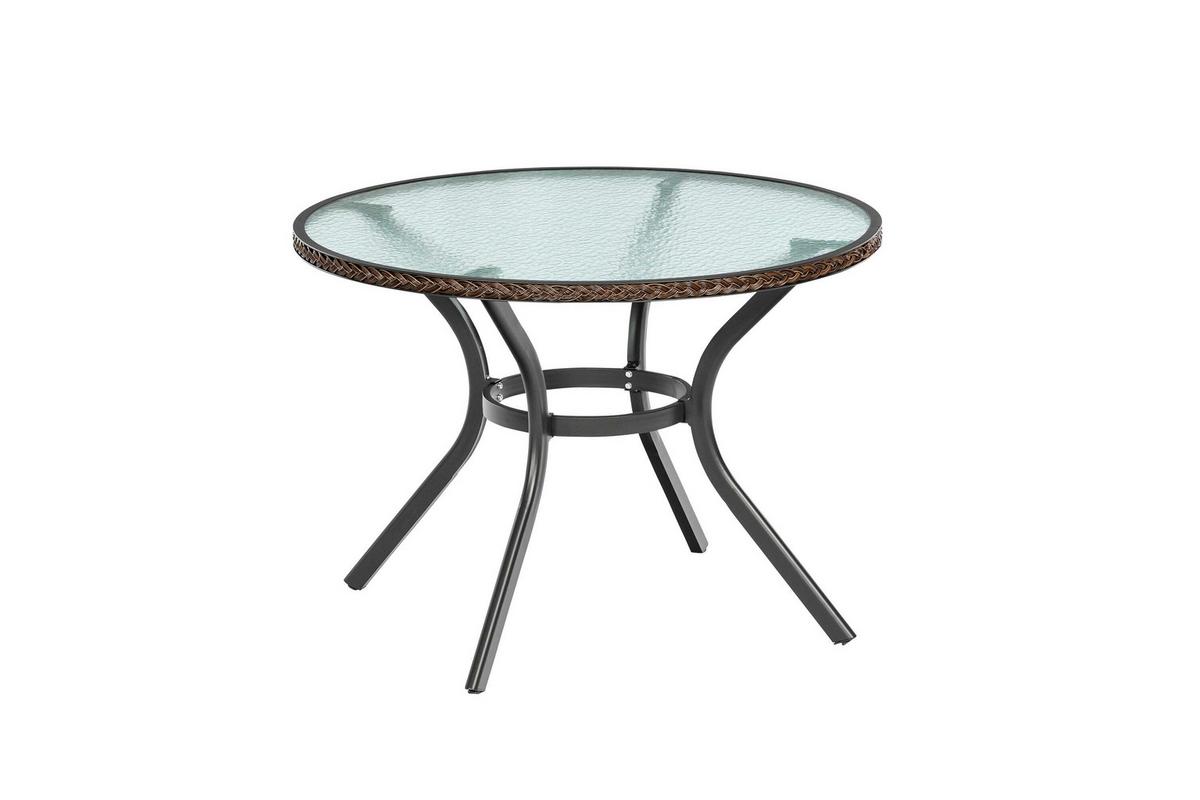 Gartentisch Ravenna Rund D: 104 Cm - Dunkelbraun/Graphitfarben, KONVENTIONELL, Glas/Kunststoff (104/104/74cm) - Gardenson