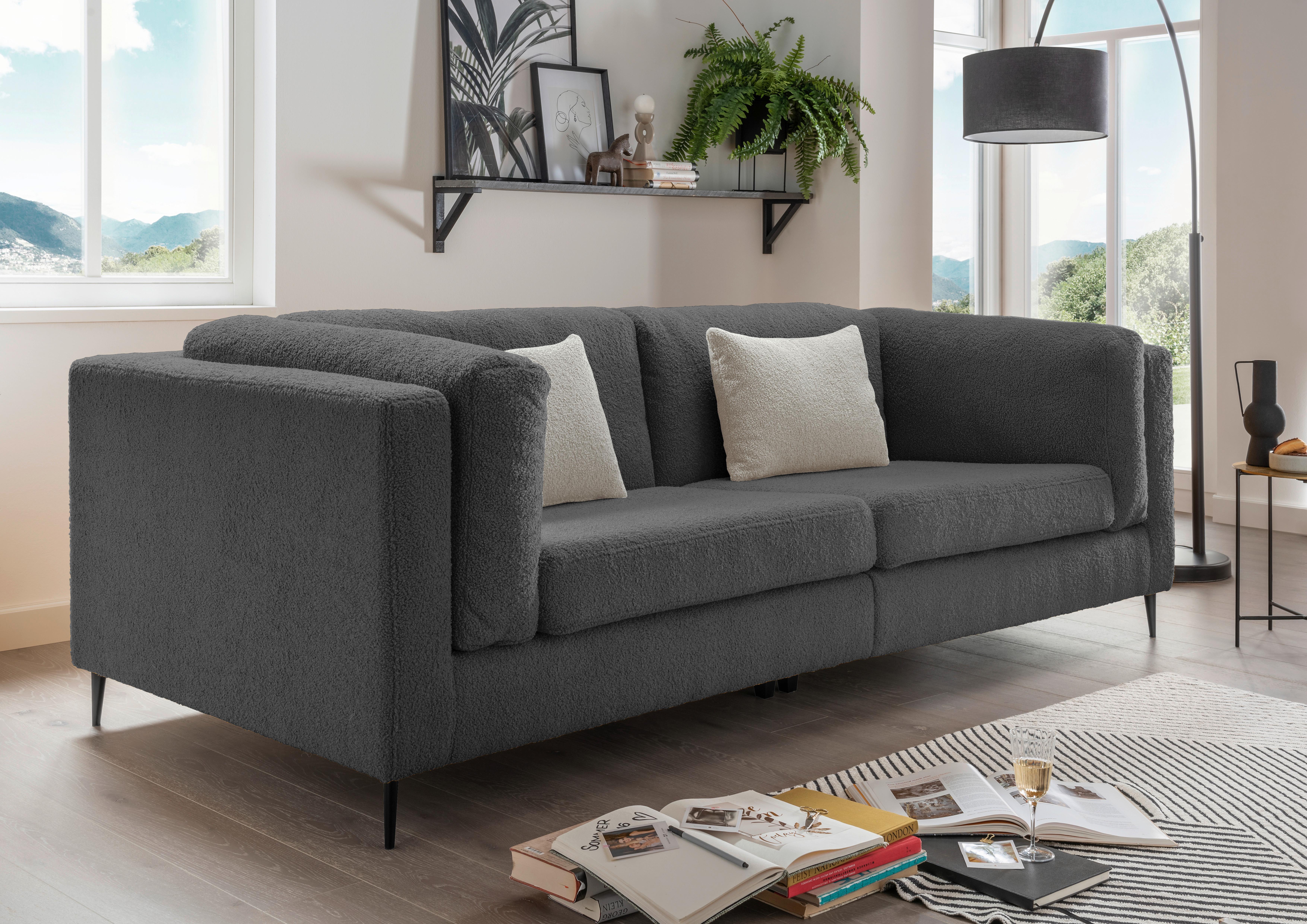 3-Sitzer-Sofa Roma Anthrazit Teddystoff - Anthrazit/Silberfarben, Design, Textil (250/82/112cm) - Livetastic