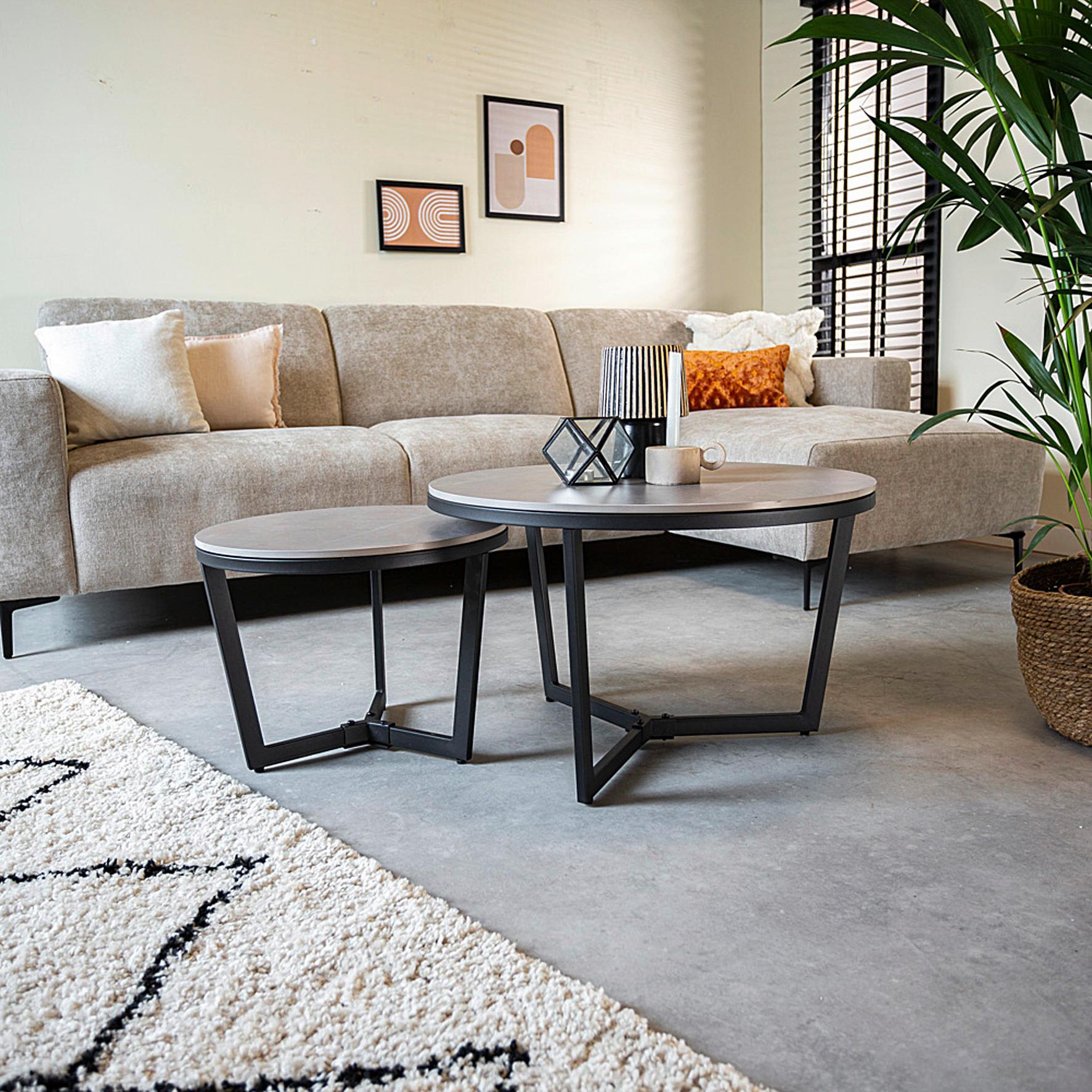 Couchtisch Ivan - Dunkelgrau/Schwarz, KONVENTIONELL, Stein/Metall (68,5/68,5/43cm) - MID.YOU