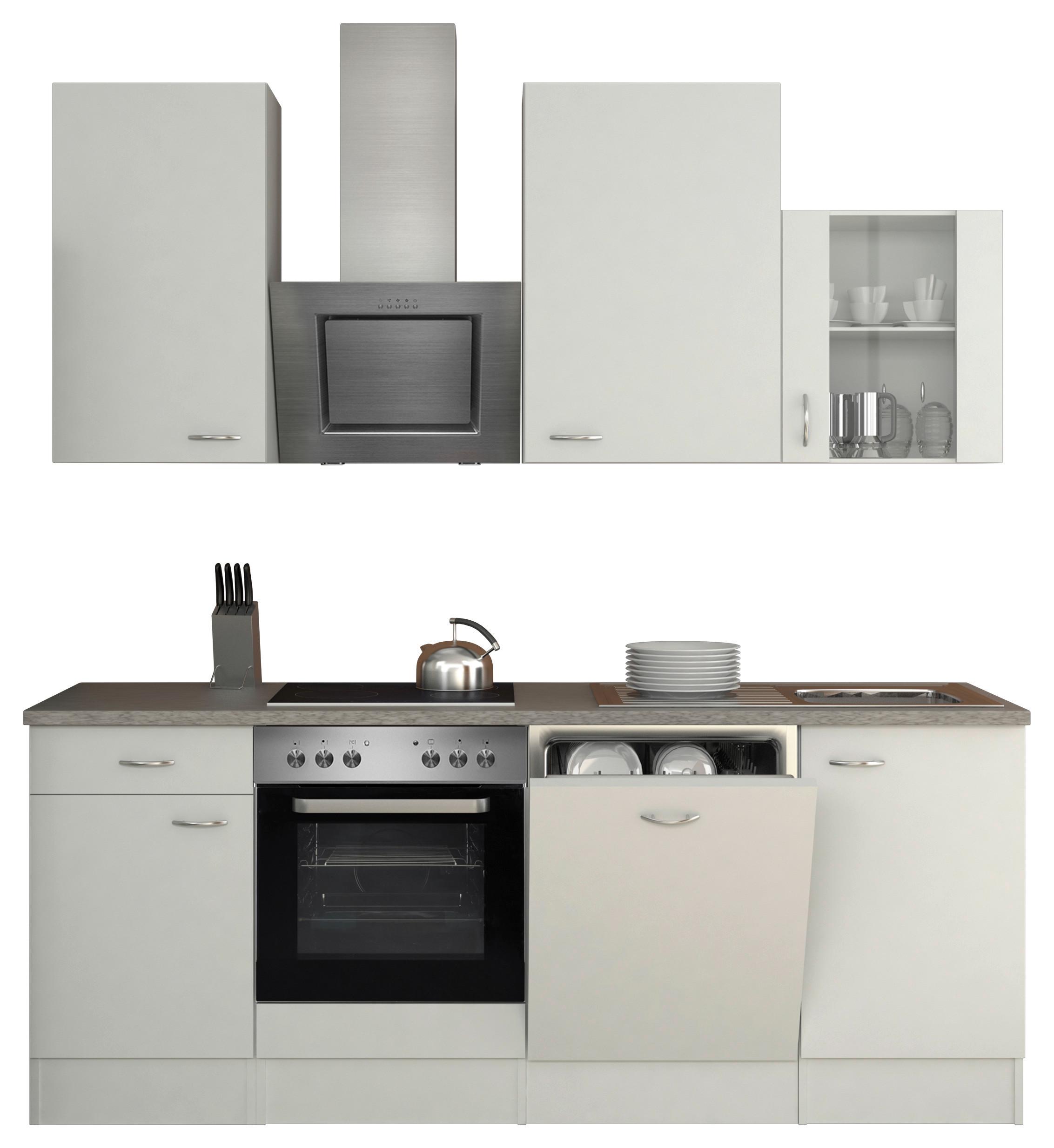Küchenzeile Wito mit Geräten 220 cm Grau/Weiß Modern - Hellgrau/Weiß, MODERN, Glas/Holzwerkstoff (220cm) - FlexWell