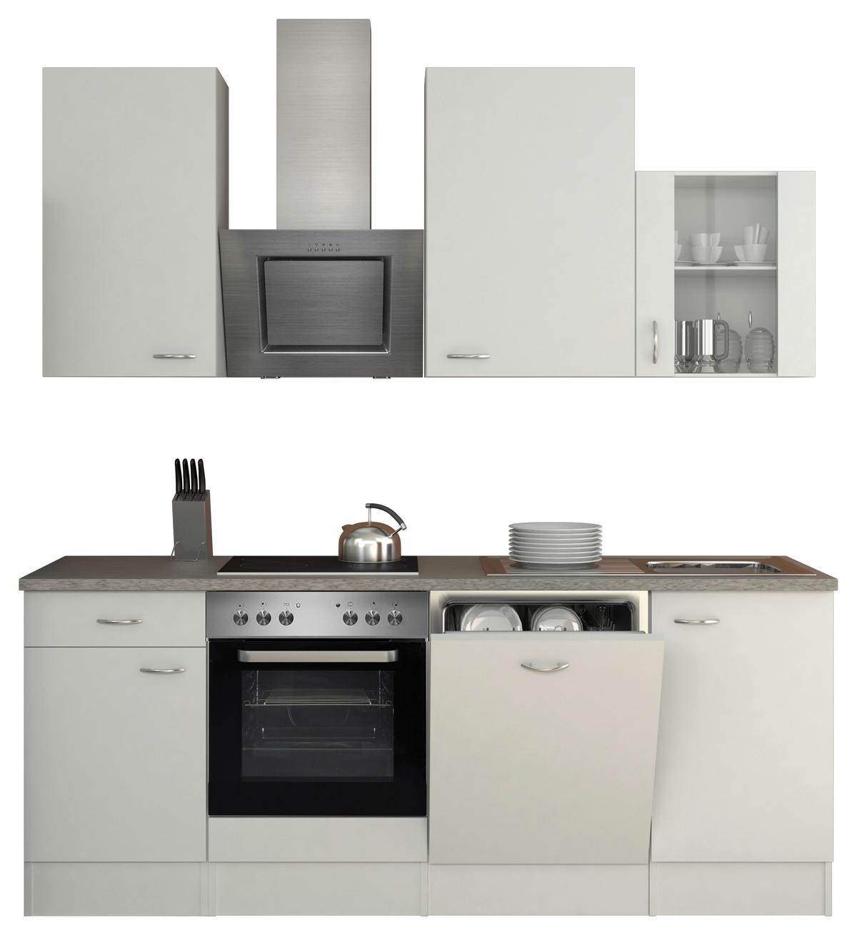 Küchenzeile Wito mit Geräten 220 cm Grau/Weiß Modern - Hellgrau/Weiß, MODERN, Glas/Holzwerkstoff (220cm) - FlexWell