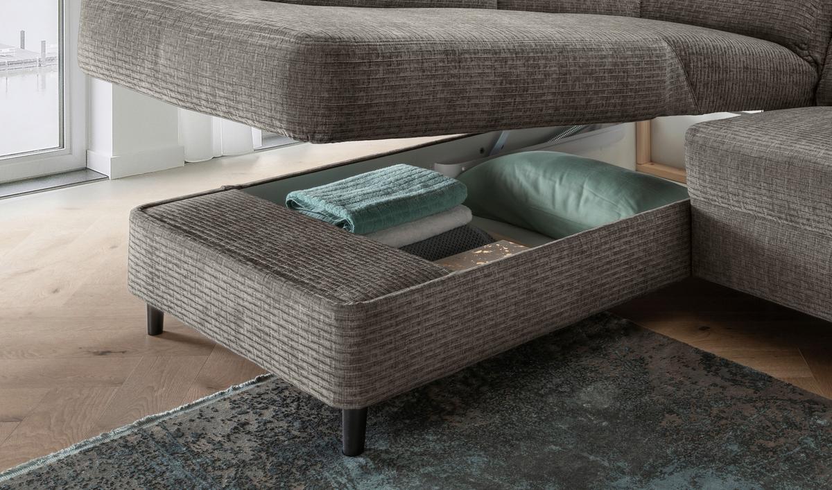 Ecksofa Cavoli Graubraun S: 176x279 cm - Graubraun/Schwarz, MODERN, Textil (176/279cm) - Livetastic