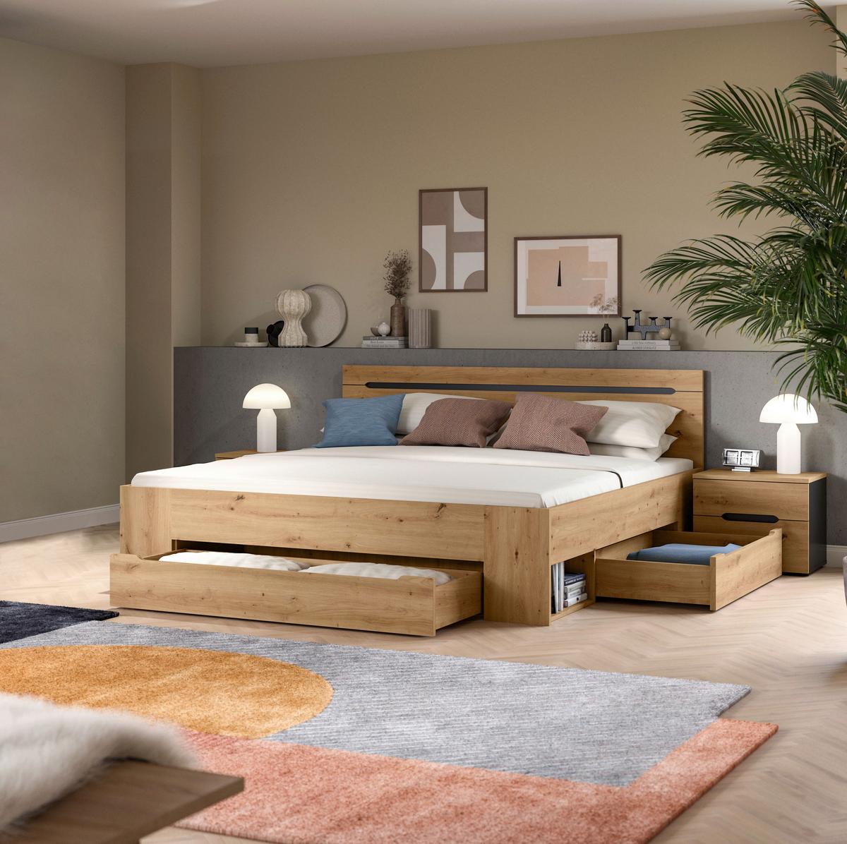 Schlafzimmer Canu Grau /Eiche Artisan Dekor B: 284cm - Eiche Artisan/Grau, MODERN, Holzwerkstoff (284/87/205cm) - MID.YOU