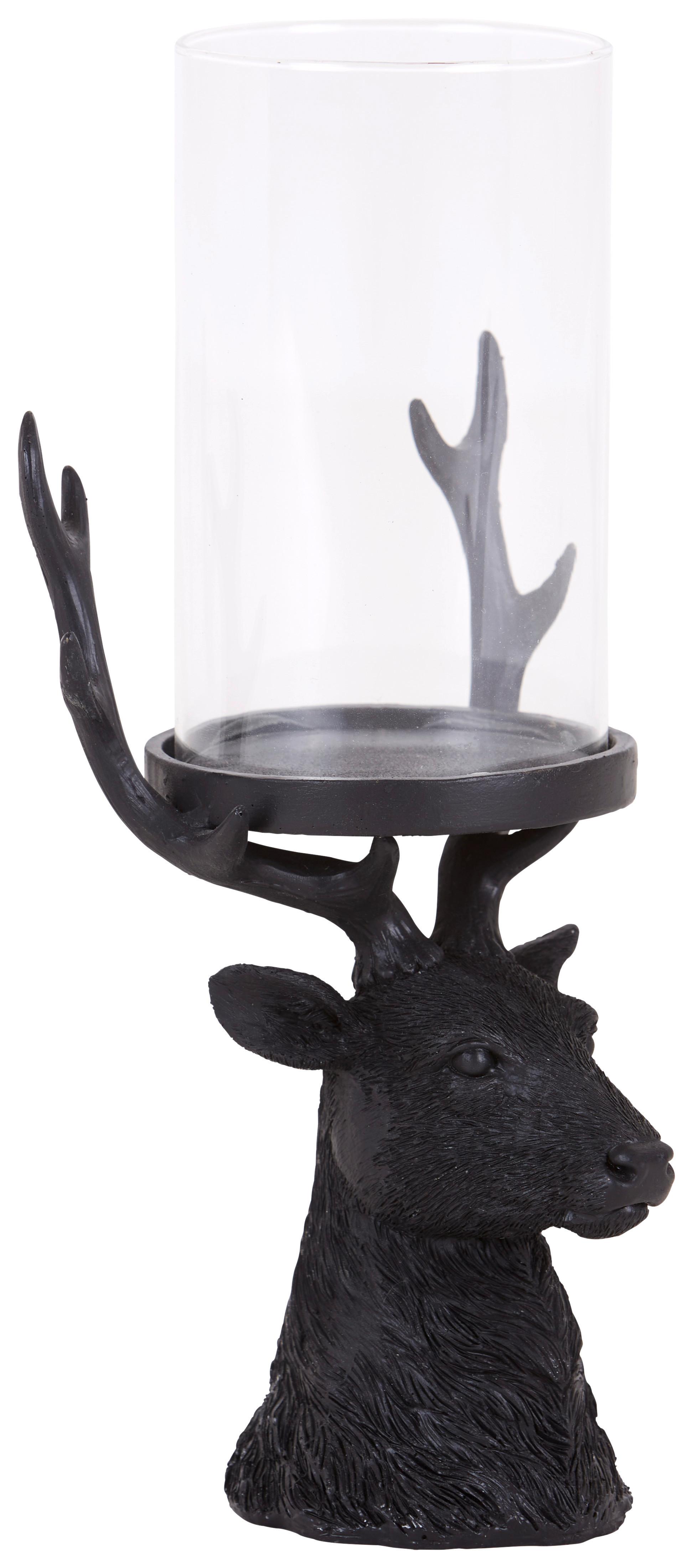 Kerzenständer Haakon Klar/ Schwarz für 1 Kerze - Klar/Schwarz, MODERN, Glas/Naturmaterialien (15,7/13/29cm) - Luca Bessoni