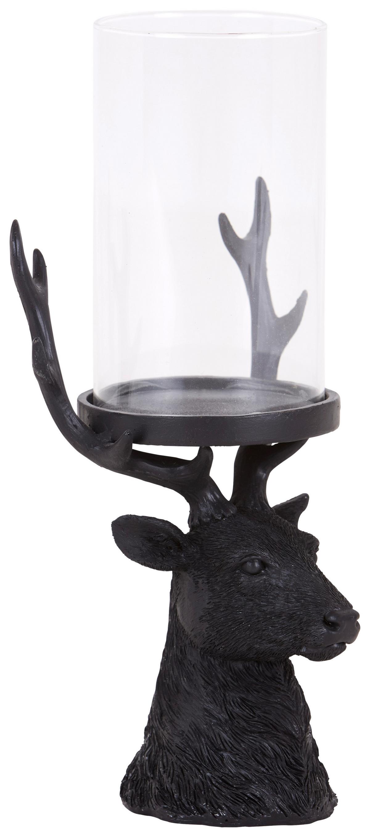 Kerzenständer Haakon Klar/ Schwarz für 1 Kerze - Klar/Schwarz, MODERN, Glas/Naturmaterialien (15,7/13/29cm) - Luca Bessoni