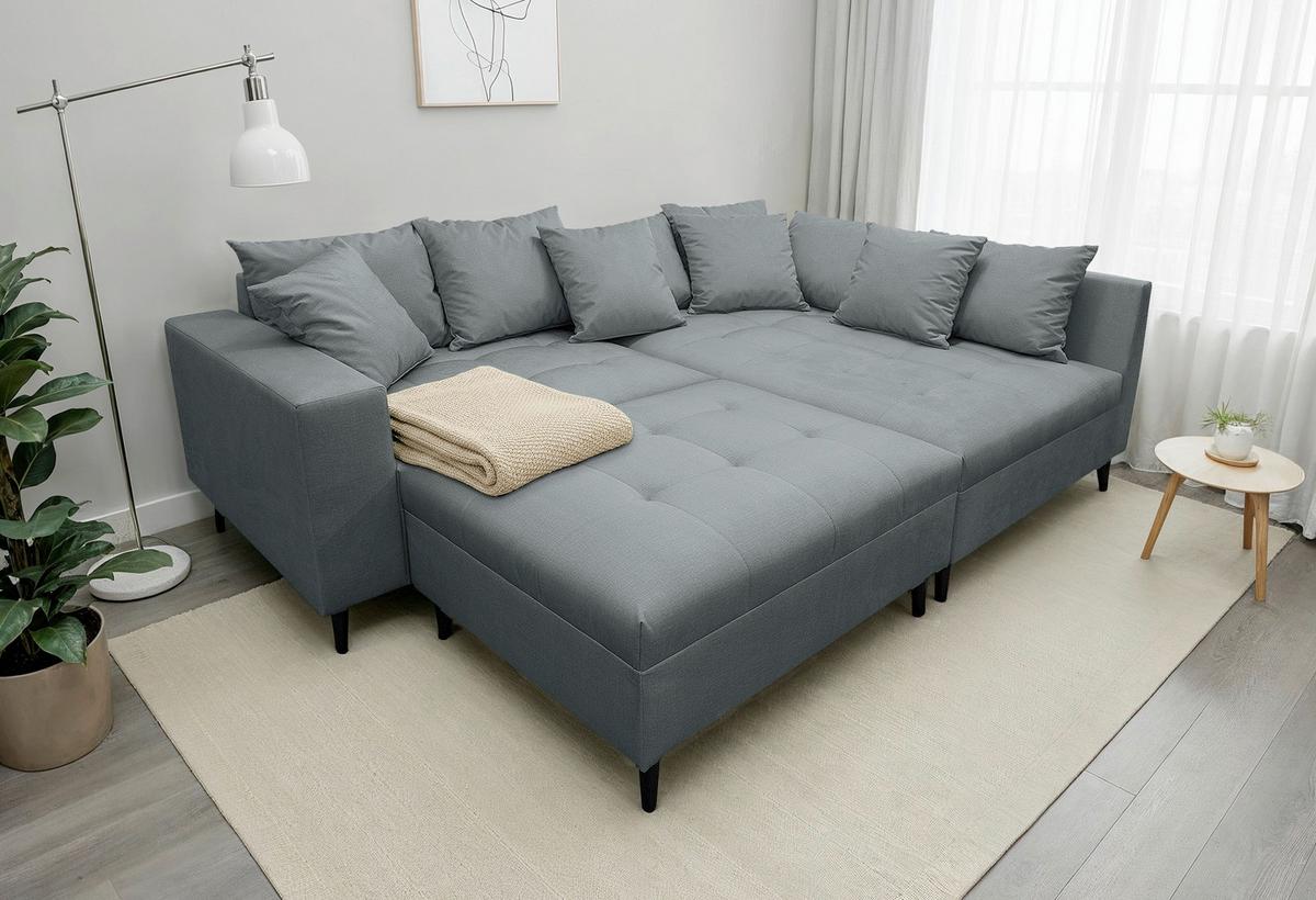 Ecksofa Pruno Dunkelgrau S: 247x174 Cm - Dunkelgrau/Schwarz, Design, Textil (247/174cm) - MID.YOU