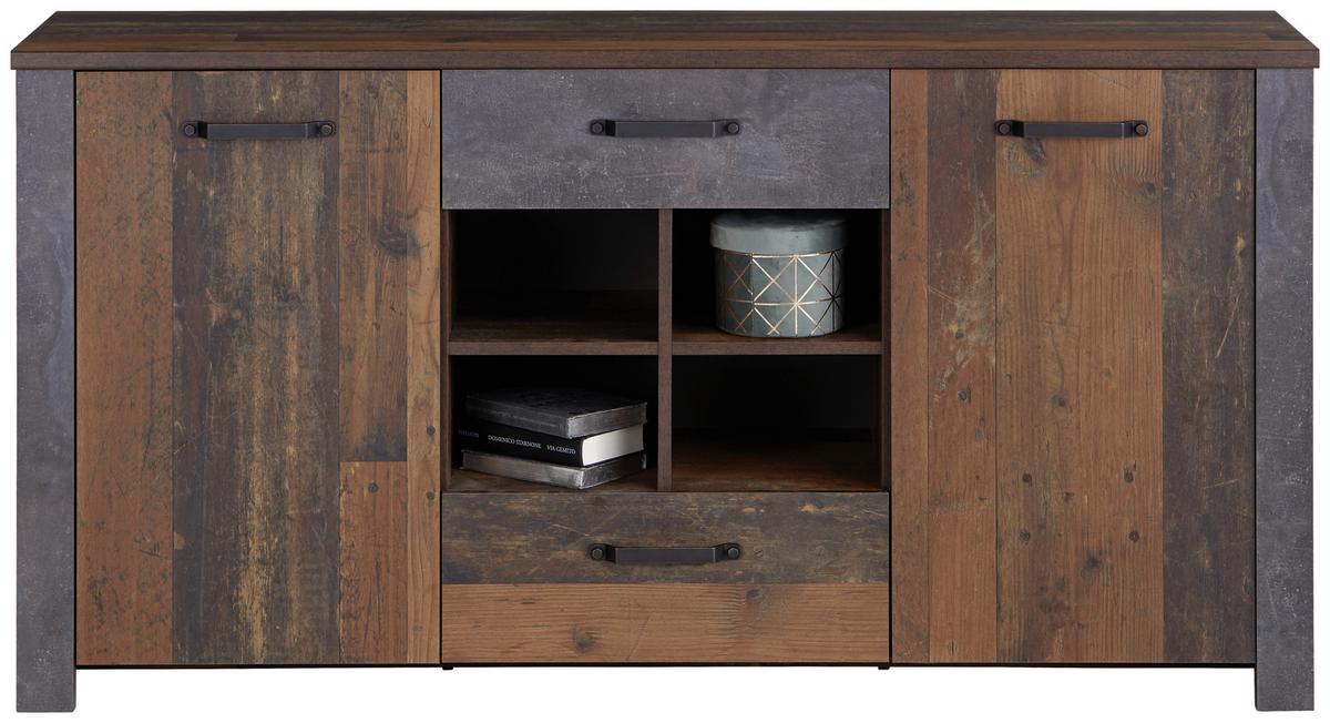 ŠIROKÁ KOMODA ONTARIO - šedá/barvy dubu, Moderní, kompozitní dřevo/plast (162/86/41,5cm) - Ondega