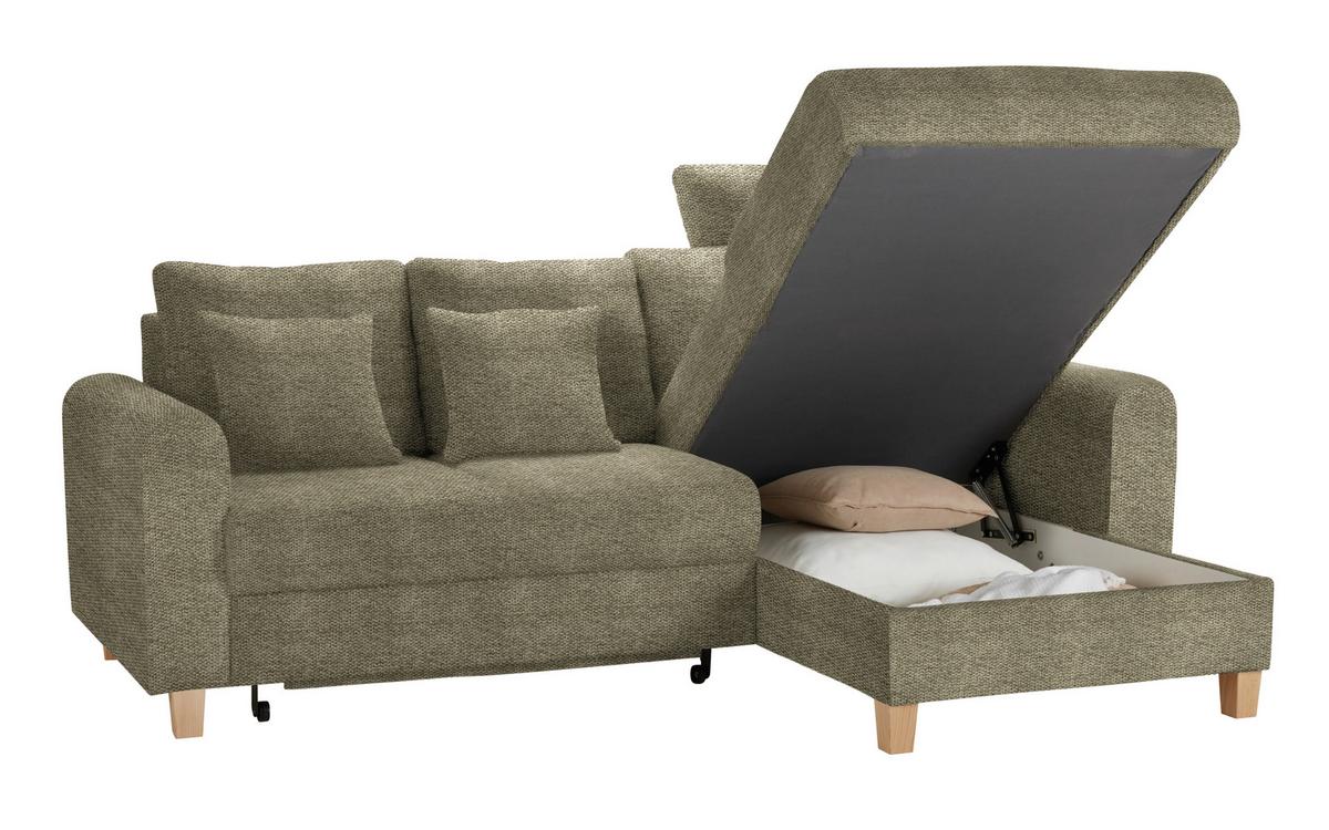 Rohová sedačka LILLE, oboustr., olivově zelený velur - olivově zelená/světle hnědá, Moderní, dřevo/textil (232/110/156cm) - Mömax