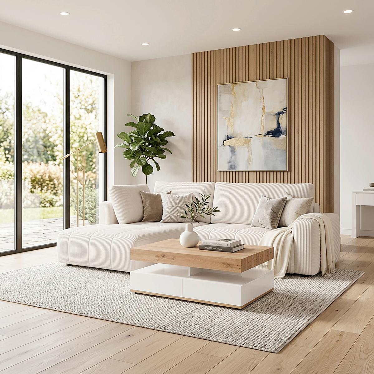 Sedací souprava GIA, levá, bílá - bílá/černá, Moderní, dřevo/textil (261/197cm) - Bessagi Home