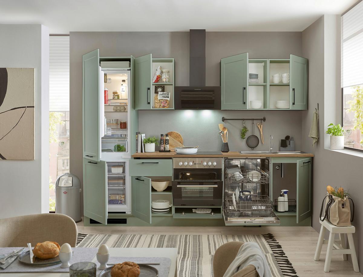 Küchenblock Marseille Grün/Eiche Dekor B: 280 cm - Eiche Artisan/Grün, Design, Holzwerkstoff (280cm) - MID.YOU