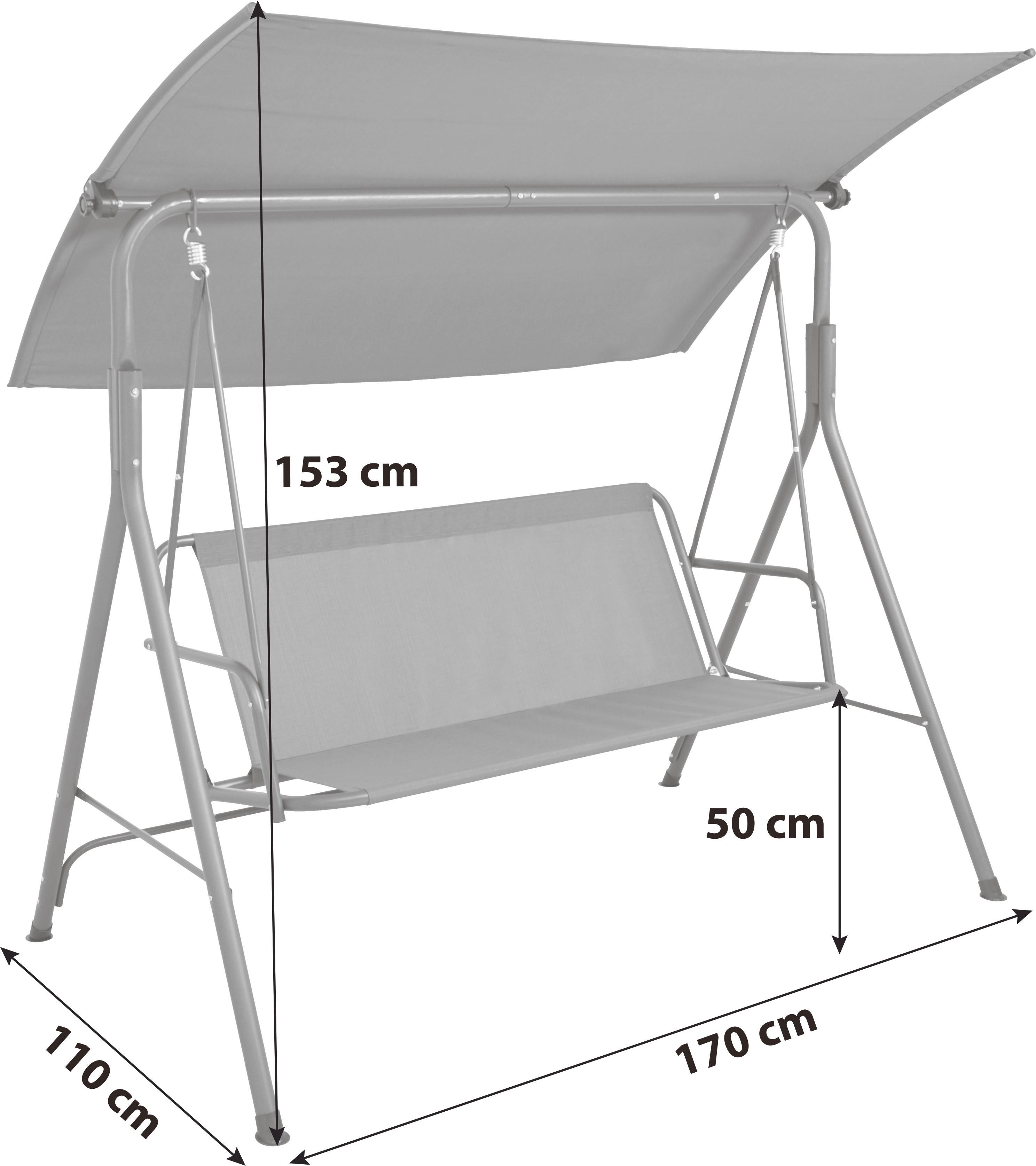 Hollywoodschaukel Verona - Anthrazit, MODERN, Metall (170/153/110cm) - Beldano