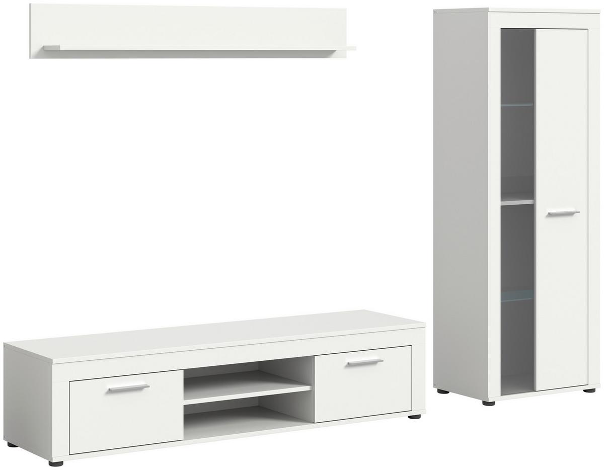 Wohnwand Jam Weiß 3-Teilig B: 235 Cm - Weiß, Design, Glas/Holzwerkstoff (235/159/35cm) - MID.YOU