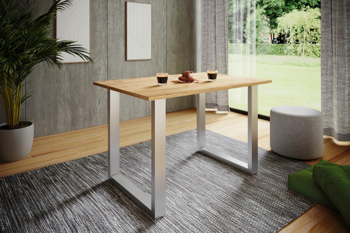 Esstisch Xona Silberfarben/Honigeiche - Honigeiche/Silberfarben, Design, Holzwerkstoff/Metall (110/80/76cm) - MID.YOU