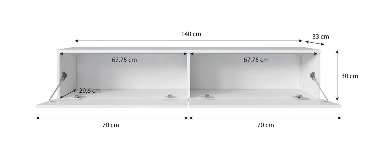 Nízka komoda s LED biela VL/dekor dub Wotan - sivá/biela s vysokým leskom, Lifestyle, kompozitné drevo/plast (140/30/33cm) - P & B