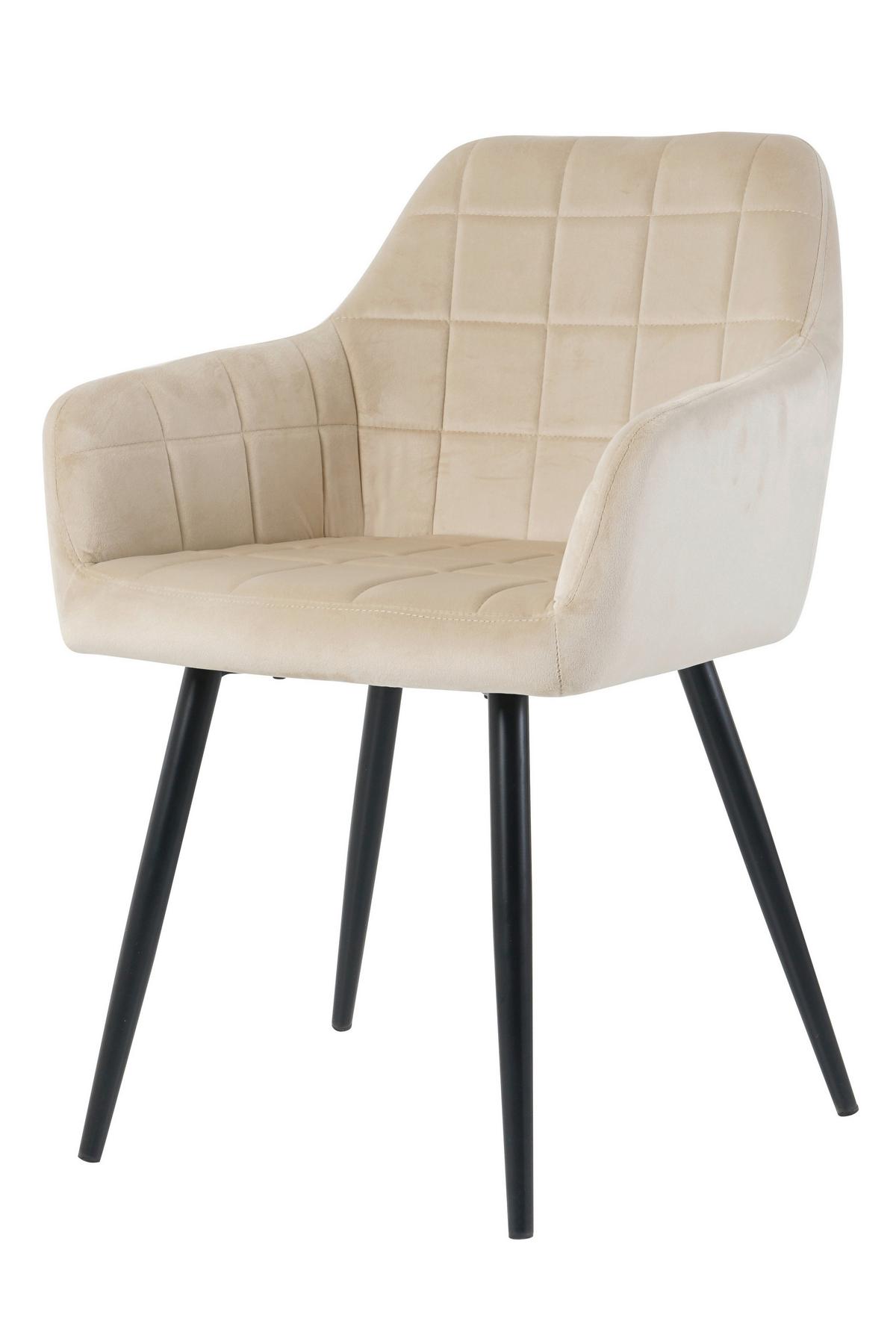 Armlehnstuhl-set Samt Beige, B: 59cm - Beige/Schwarz, Design, Textil/Metall (59/83/62cm) - Livetastic