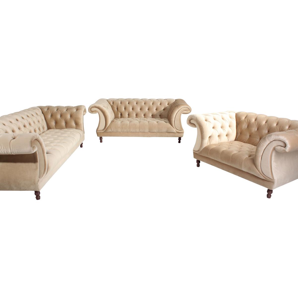 CHESTERFIELD-SESSEL IVETTE - Sandfarben/Nussbaumfarben, Design, Textil (167/80/100cm) - Max Winzer